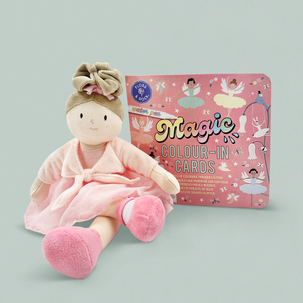 Sophie Ballerina Rag Doll with Floss & Rock Magic Color-In Cards | Enchanted Princess Toy for Girls | Perfect for Birthday Gifts, Pretend Play & Creative Coloring Activities