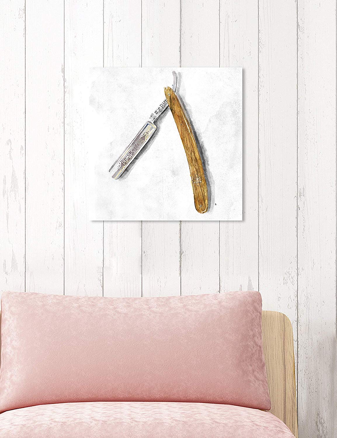 Oliver Gal Artist Co. 'Wood Razor' Bathroom Wall Art - 16x16 Inch White & Brown Canvas Prints for Modern Home Décor | Perfect for Spa-Like Bathrooms, Guest Suites & Coastal Style Interiors