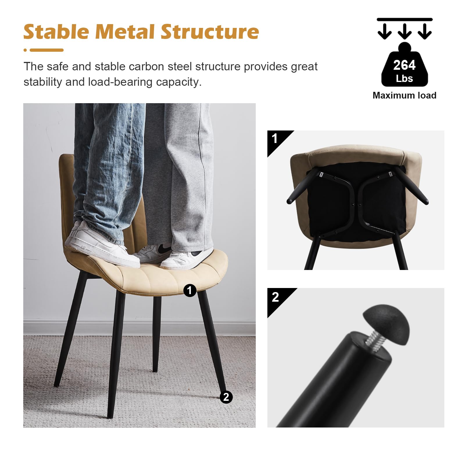 CLIPOP Dining Chairs Set of 4 - Faux Leather Upholstered High Back Kitchen Chairs with Comfy Cushion & Sturdy Metal Legs - Modern Accent Chairs for Dining Room, Living Room, Restaurant & Office Meetings (Khaki) - Perfect for Family Dinners, Coffee Shops and Conference Rooms