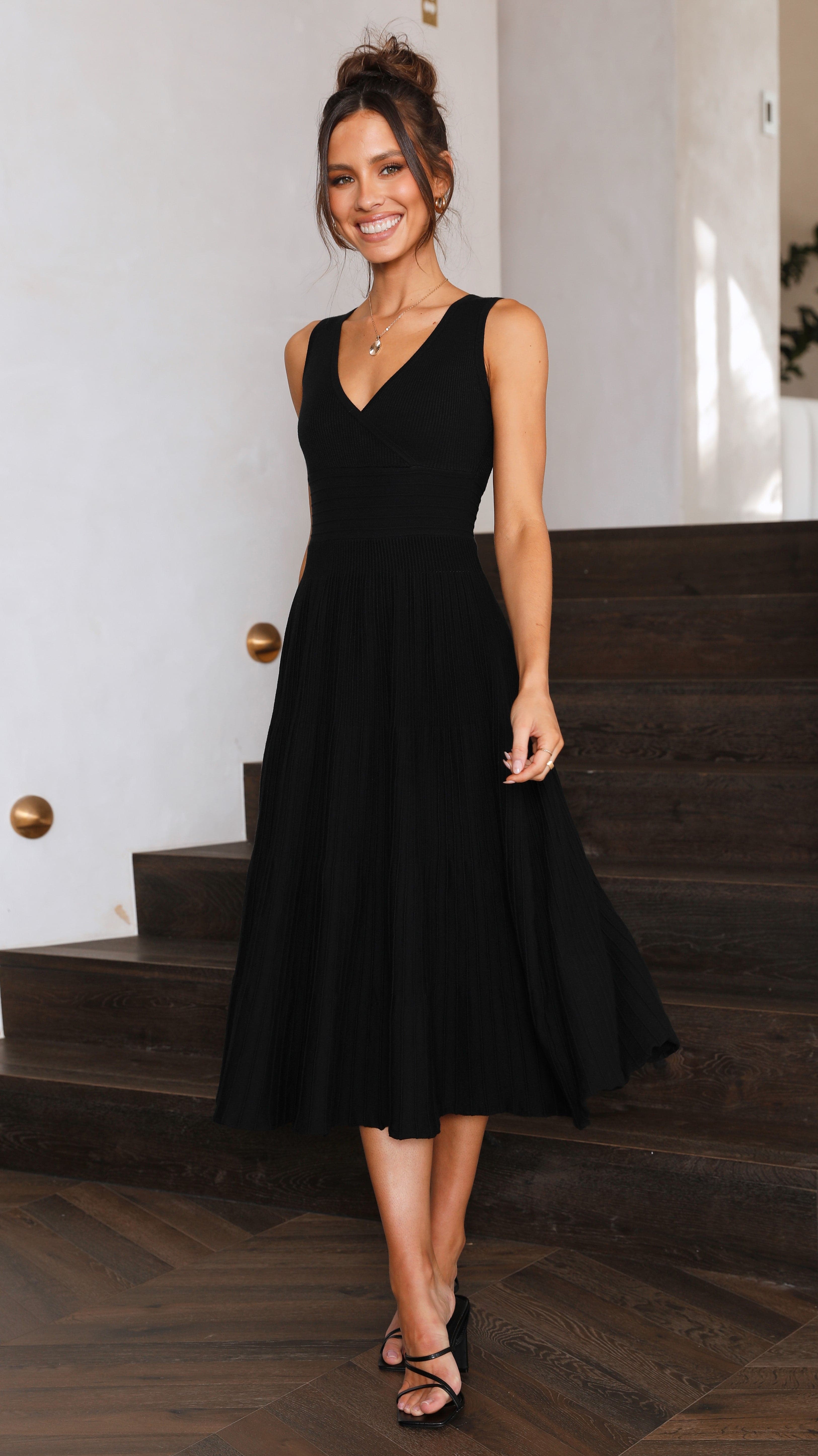 Jayde Knit Dress for Women - Soft Stretchy Black Knitted Dress for Casual Wear, Office, and Date Night