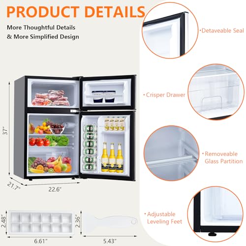 GARVEE 3.2 Cu Ft Compact Refrigerator with Double Door - 5 Temperature Settings for Dorm Room, Office, Bedroom & Small Spaces - Energy Efficient Mini Fridge for Beverages, Snacks & Skincare