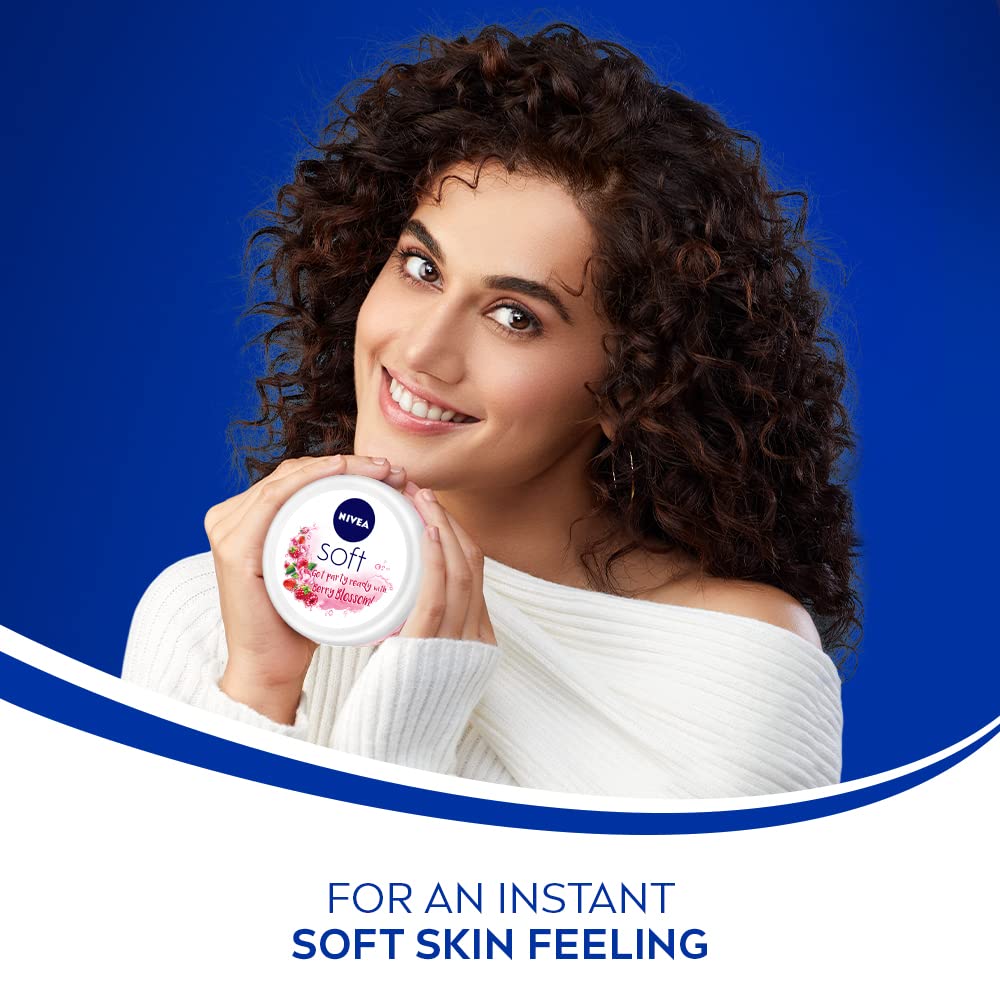 Nivea Soft Light Moisturizing Cream with Vitamin E & Jojoba Oil - Playful Peach & Berry Blossom (100ml) | Hydrating Face, Hand & Body Lotion for Daily Skincare Routine | Perfect for Dry Skin Care & Makeup Prep