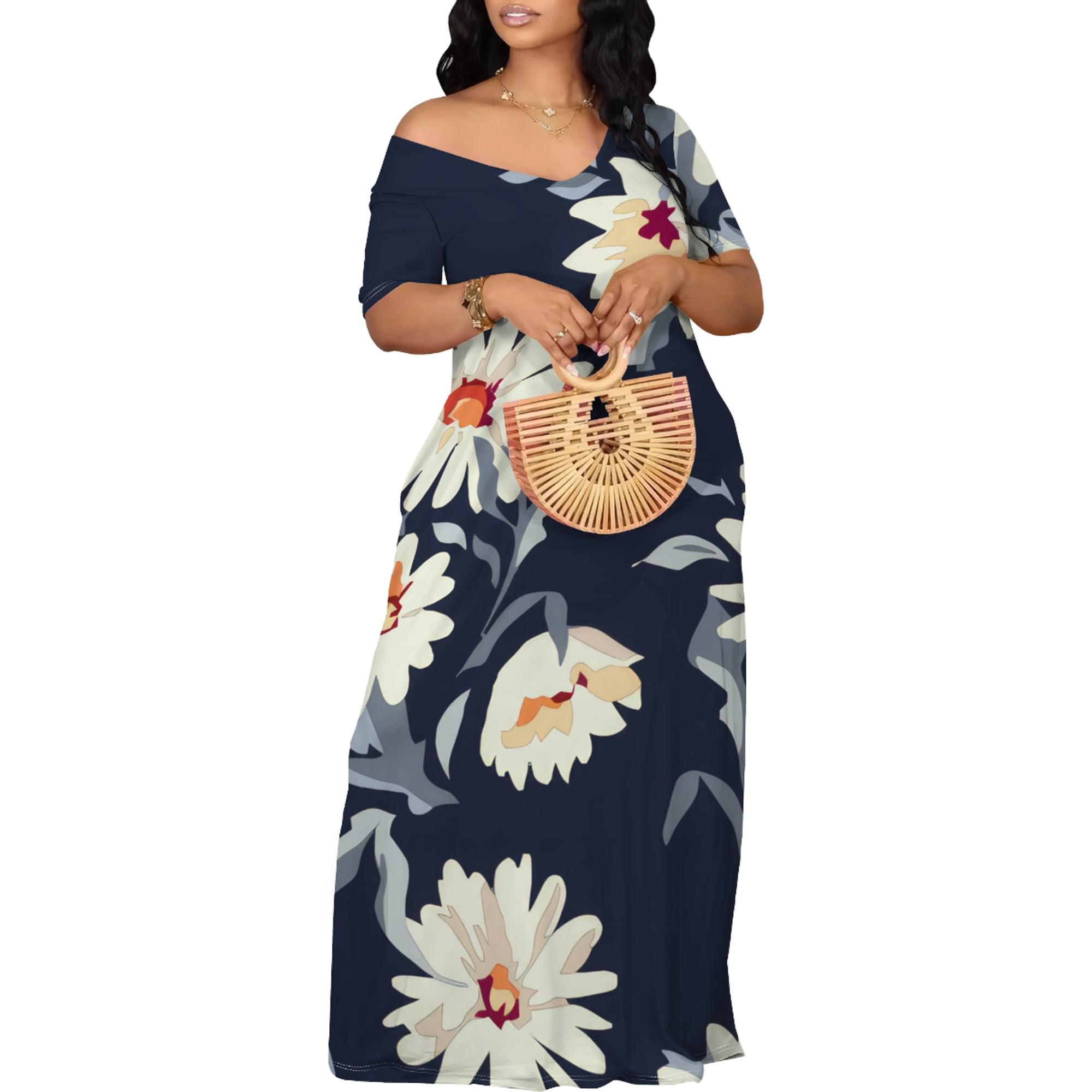 Women's Sexy Beach Outfits - Summer Off Shoulder Maxi Dresses with Flowy Design for Vacation, Pool Party & Tropical Getaway