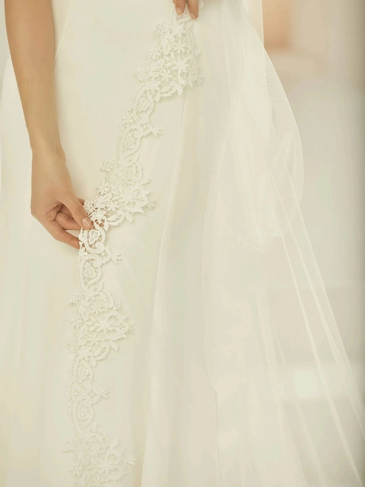 Bianco Evento Cathedral Length Single Tier Wedding Veil with Lace Train - Ivory Tulle Bridal Accessory S371 | Perfect for Traditional Church Weddings & Formal Bridal Looks