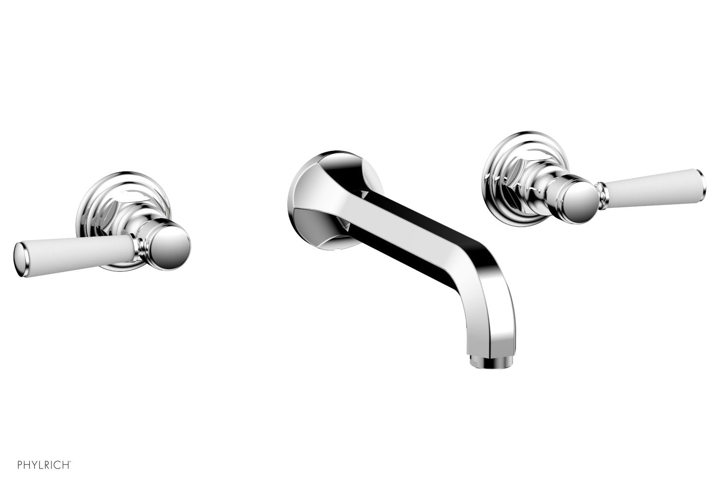 HEX TRADITIONAL Wall Mount Lavatory Faucet Set - Satin White Lever Handles (500-12) - Perfect for Bathroom Sink, Powder Room & Guest Bath Installation