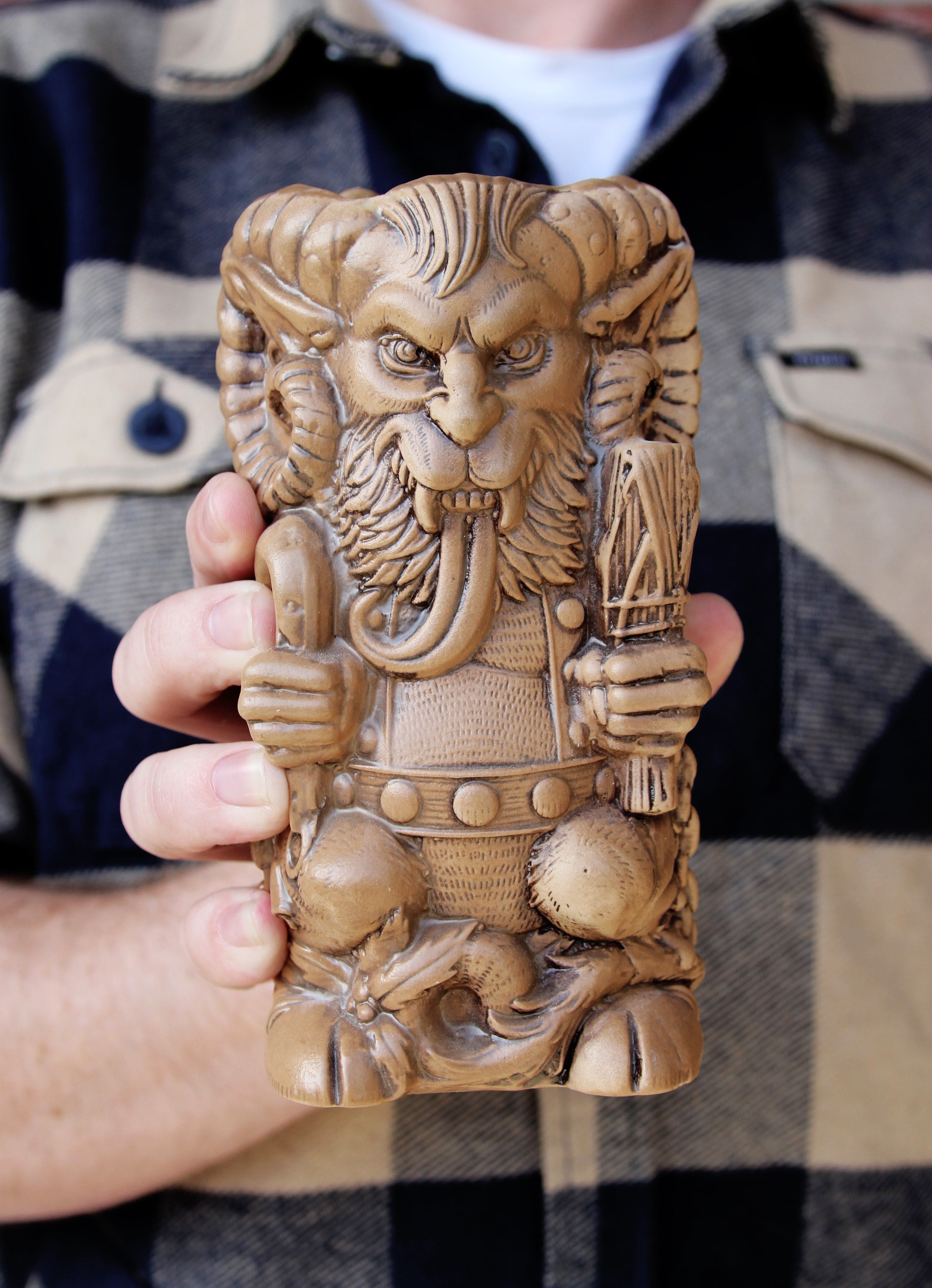 Krampus Designer Series Tiki Mug - Nutmeg Variant | Handcrafted Ceramic Halloween & Christmas Collectible | Perfect for Holiday Parties, Themed Decor & Gift Giving