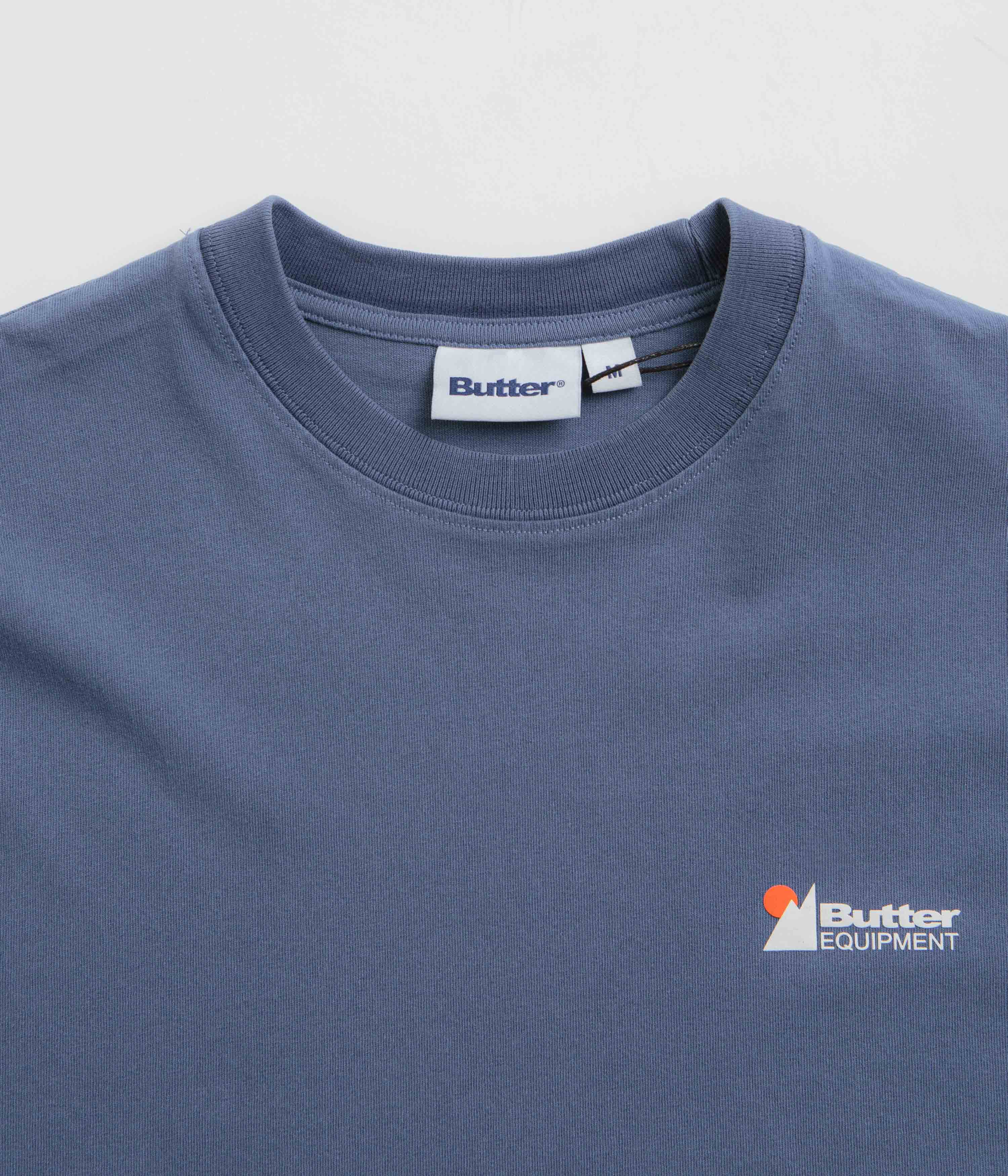 Butter Goods Distressed Pigment Dye T-Shirt - Moon Blue Vintage Washed Cotton Tee for Men | Casual Streetwear, Everyday Wear & Layering