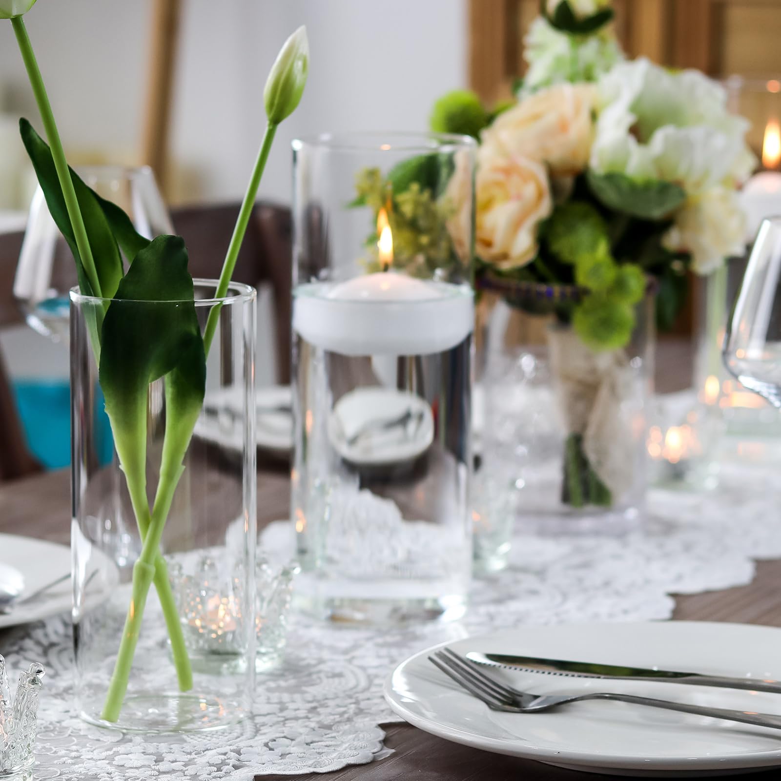WDHODEC 9-Piece Hurricane Candle Holders Set - Clear Glass Cylinder Vases for Pillar Candles (10