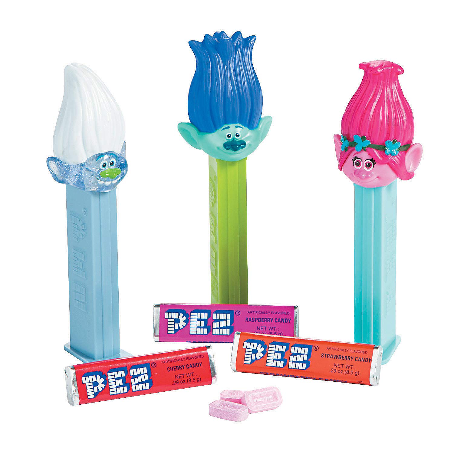 Fun Express Trolls Pez Dispensers - 12 Pack Hard Candy with Dextrose - Edible Party Favors for Birthdays, Halloween & Movie Nights - Perfect for Kids & Collectors
