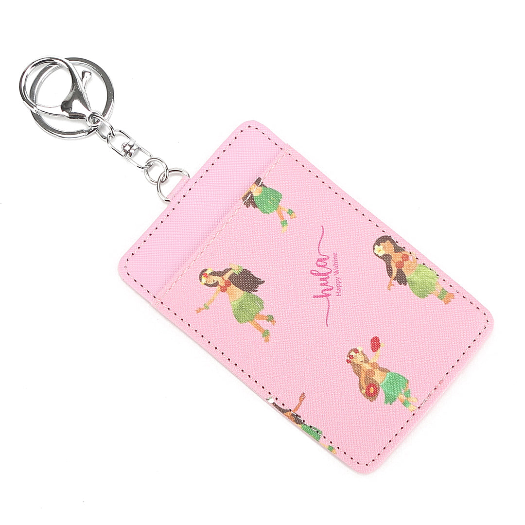 April Hula Girl Pink Leather Credit Card Holder - Slim RFID Blocking Wallet for Women - Perfect for Travel, Shopping & Everyday Use