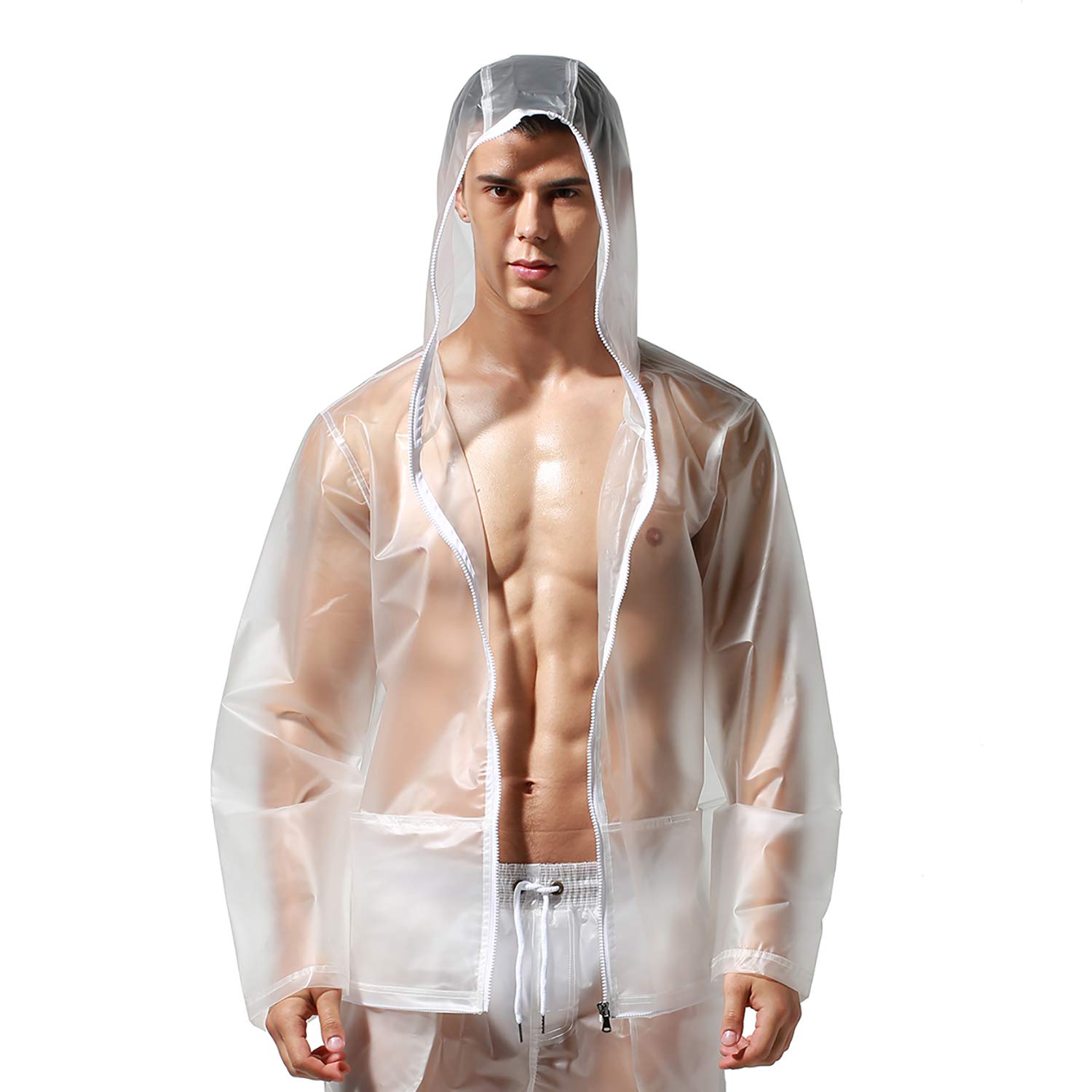 Waterproof Men's Rain Jacket - Lightweight PU Transparent Windbreaker for Outdoor Travel & Hiking - Fashionable Raincoat for Commuting & Daily Wear