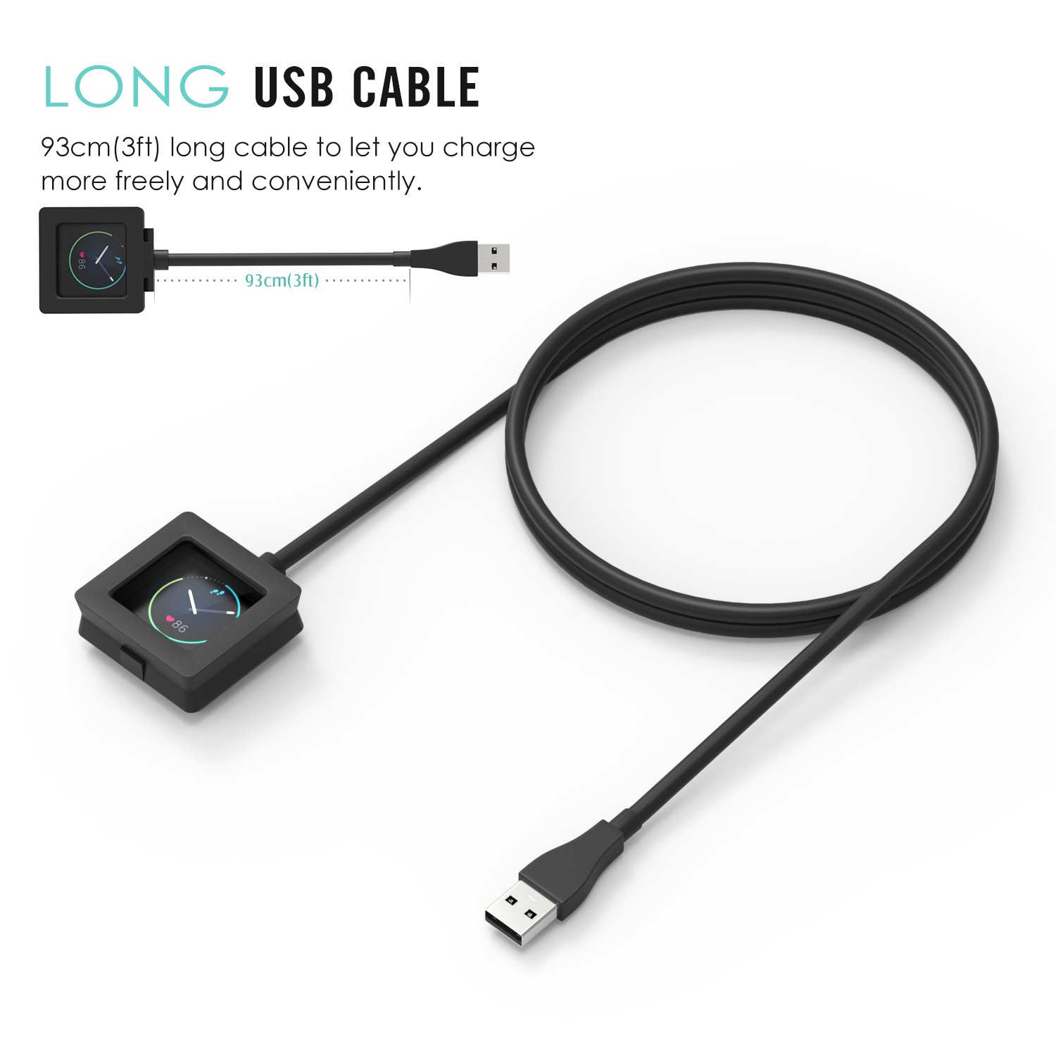 MoKo Replacement Charger for Fitbit Blaze Smart Watch - USB Charging Dock Cable & Adapter (Black) | Perfect for Home, Gym & Travel Fitness Tracking