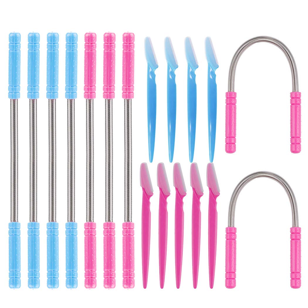 Legendog 9PCS Facial Hair Remover Spring Set - Portable Handmade Coil Hair Removal Tool with 9 Eyebrow Razors for Women & Men - Perfect for Eyebrow Shaping, Upper Lip & Chin Hair Removal at Home or Travel