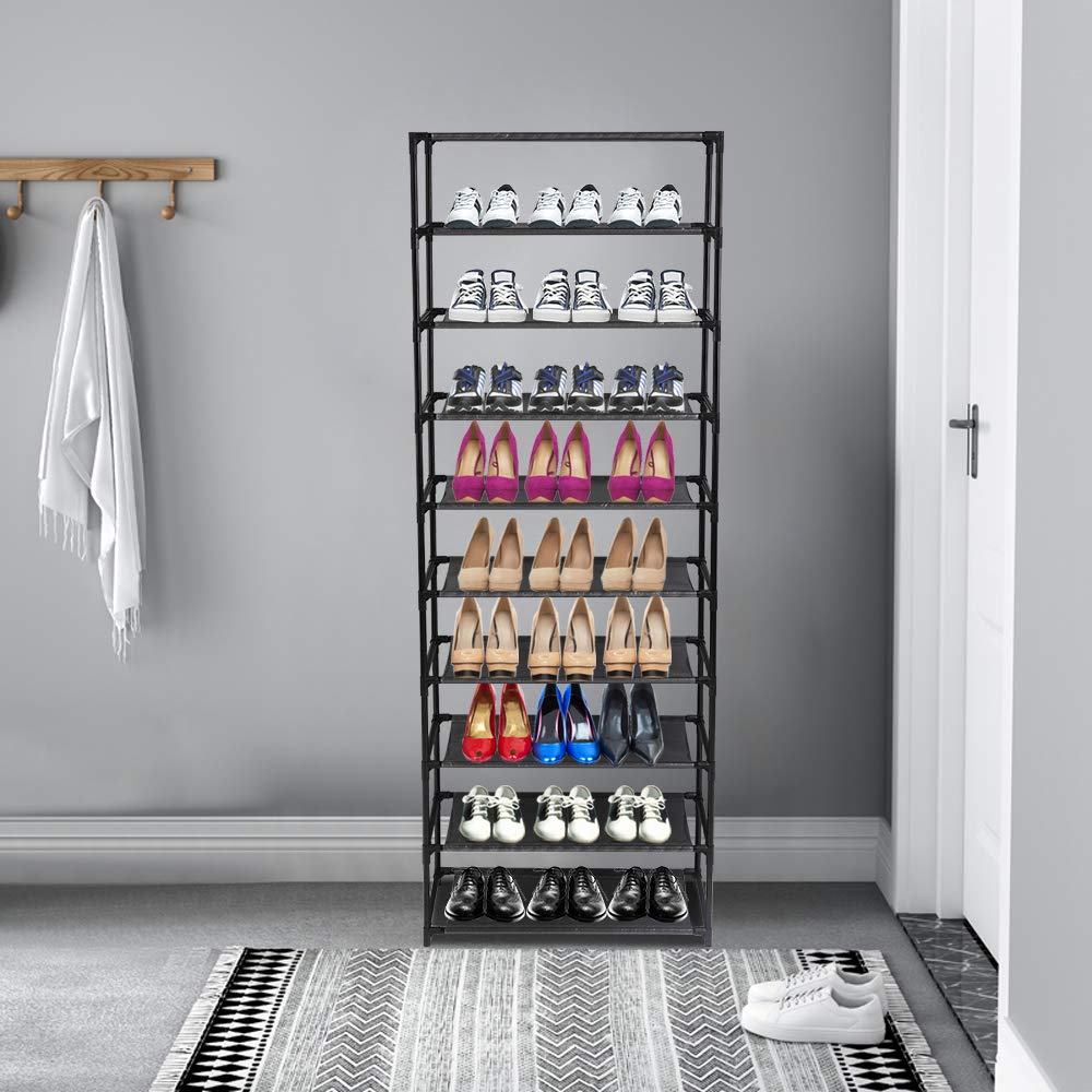 10-Tier Shoe Rack Organizer - Non-Woven Fabric Shoe Storage Cabinet with Metal Frame - Space Saving Shoe Tower for Closet, Entryway & Bedroom Organization