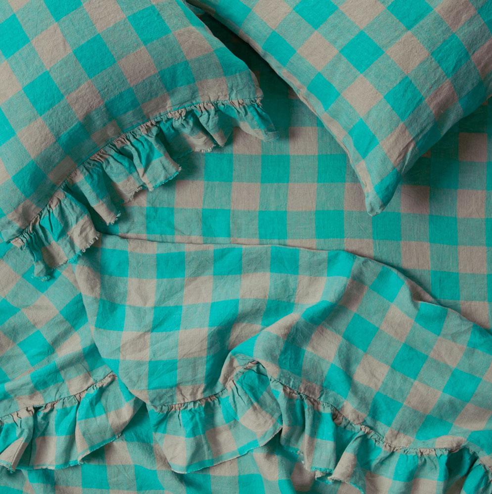 Premium 100% Linen Fitted Sheet - Havana Gingham Pattern - Breathable & Soft Bedding for All Seasons - Perfect for Master Bedroom, Guest Room & Vacation Homes
