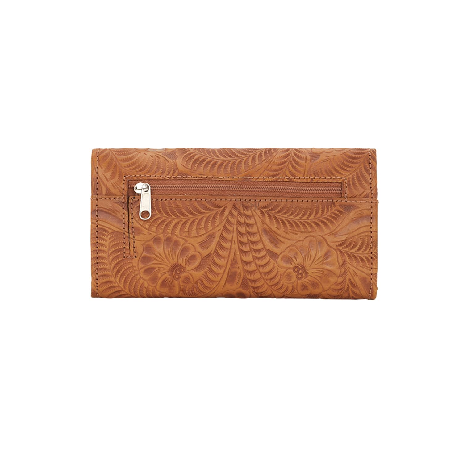 American West Women's Tri-Fold Leather Wallet - Genuine Cowhide Billfold with RFID Protection (Tan) - Perfect for Everyday Use, Travel & Gift Giving