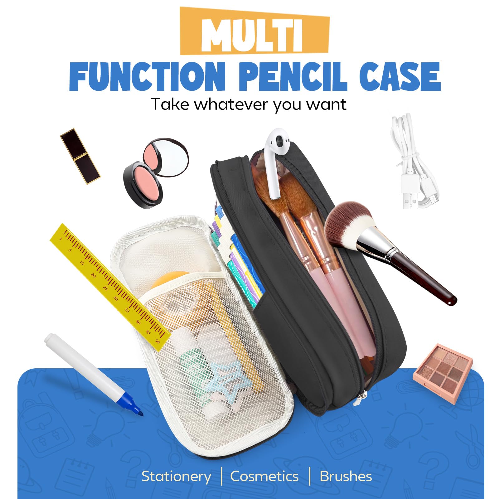 Large Capacity Pencil Case Organizer - Pouch Holder Box for Pens, Markers & School Supplies | Perfect for School, Office, College & Travel | Durable Desk Storage Solution for Stationery Organization