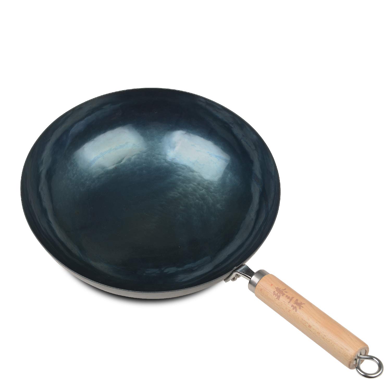 Authentic Chinese Hand-Hammered Iron Wok Pan - 34cm Seasoned Carbon Steel Stir Fry Pan with Wooden Handle - Perfect for Asian Cooking, Stir-Frying, Deep Frying & Home Kitchen Use