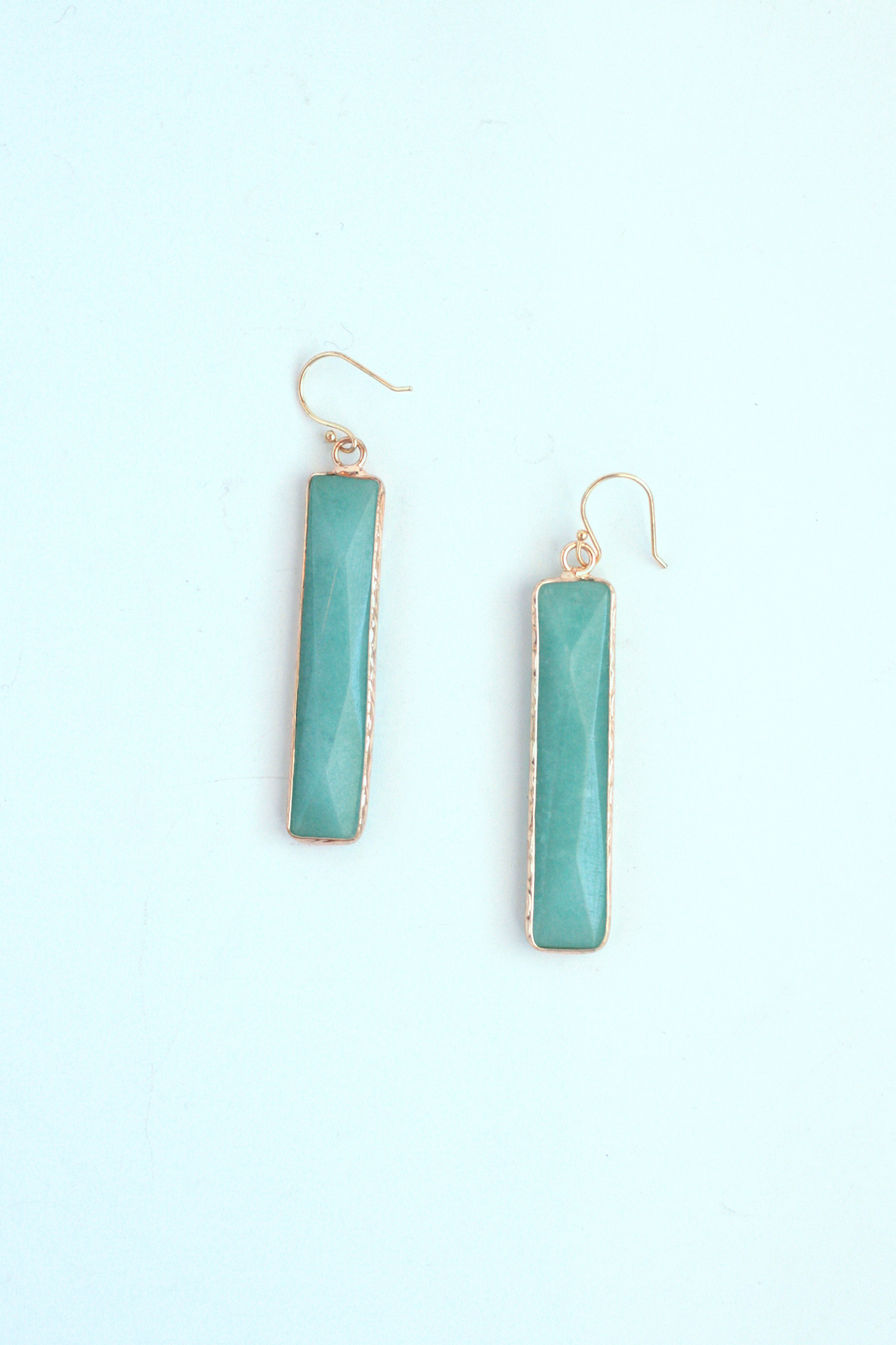 Rectangle Gem Drop Earrings for Women - Elegant Mint Green Dangle Earrings for Party, Wedding & Evening Wear
