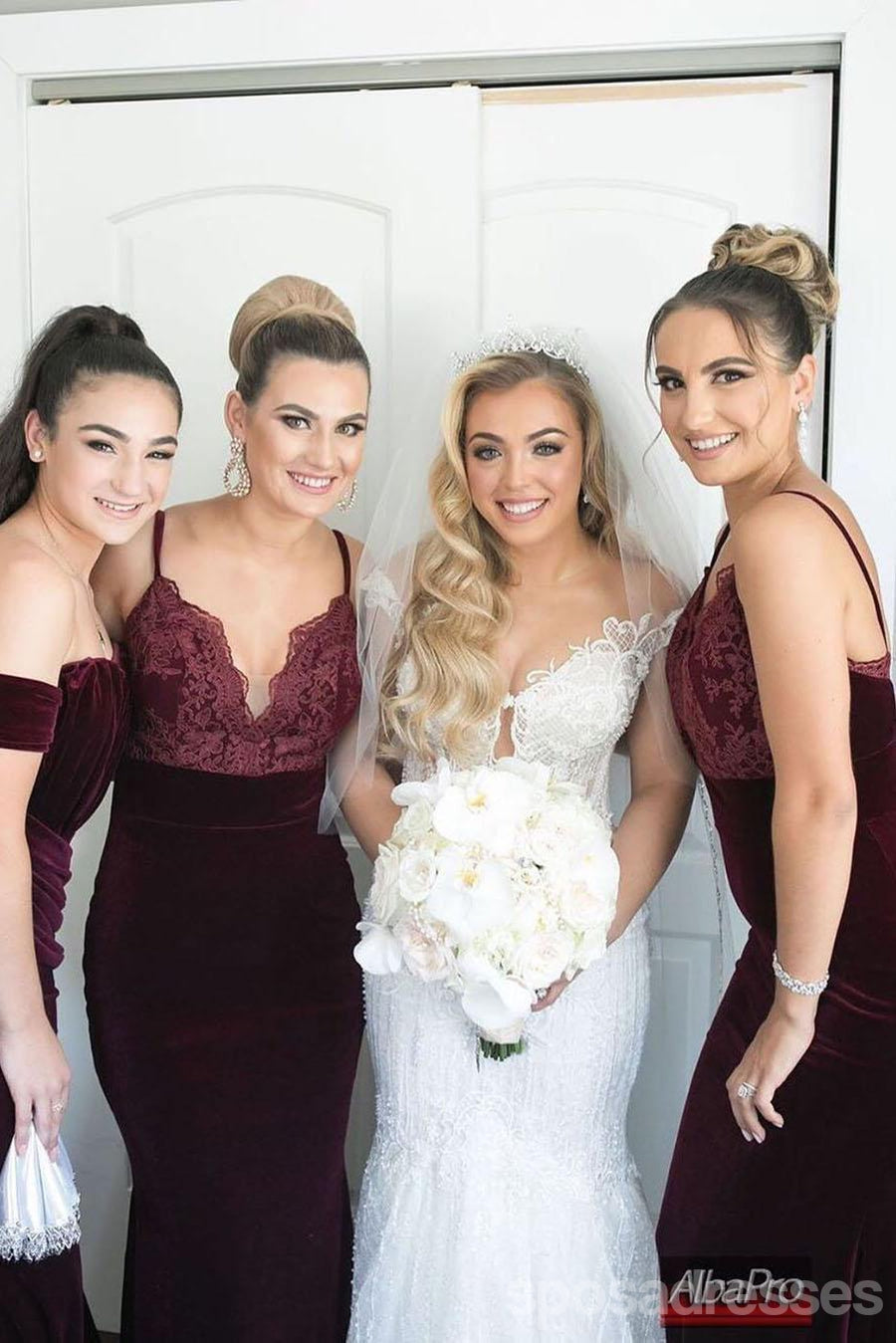 Burgundy Mermaid Spaghetti Strap V-Neck Long Bridesmaid Dresses - Elegant Formal Gown for Weddings, Prom & Evening Events - WG1165