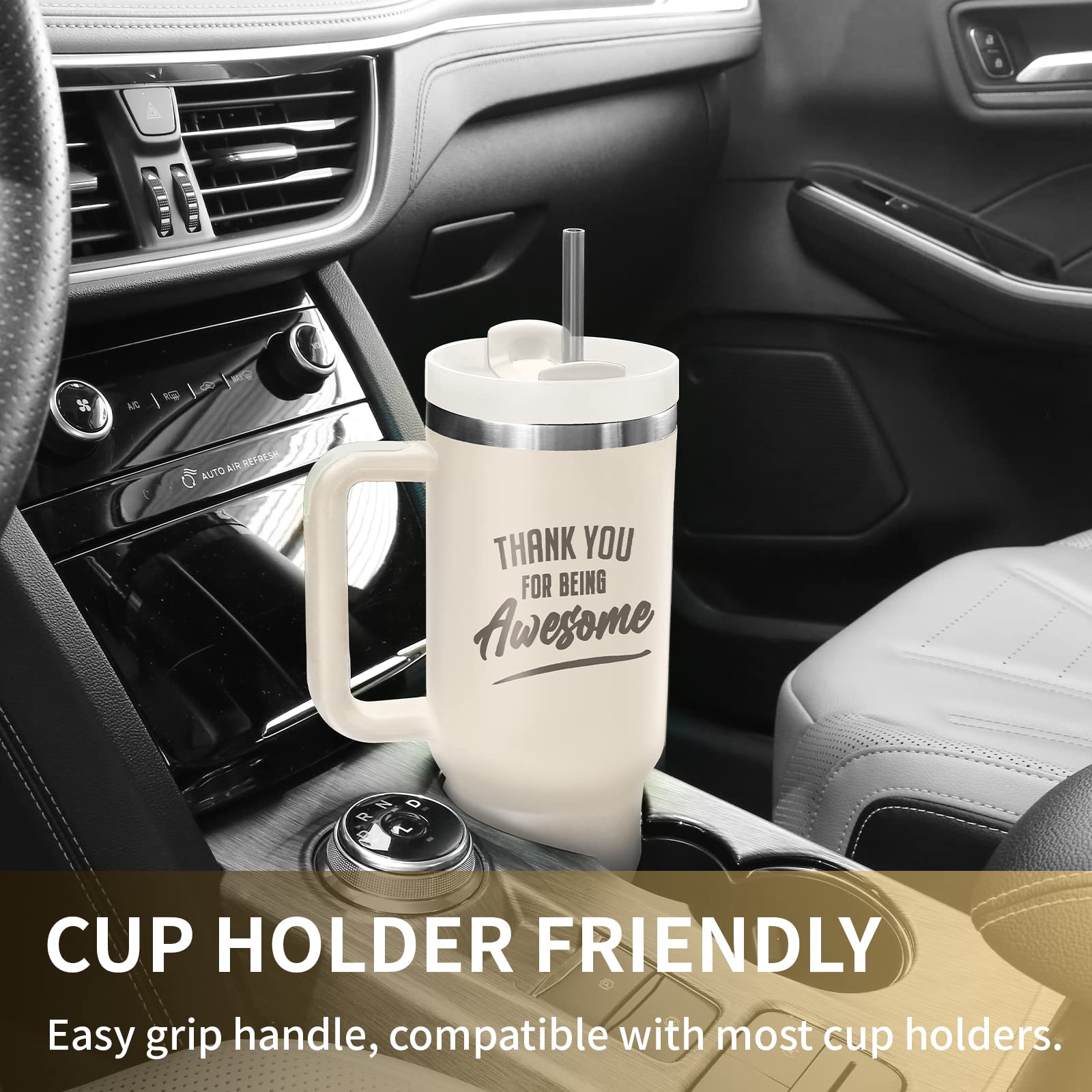 40oz Tumbler with Handle and Straw - Insulated Stainless Steel Cup for Hot & Cold Drinks | Perfect Thank You Gift for Women, Men, Coworkers, Nurses, Boss, Teachers | Great for Christmas, Birthday, Appreciation, Office, Home & Travel Use