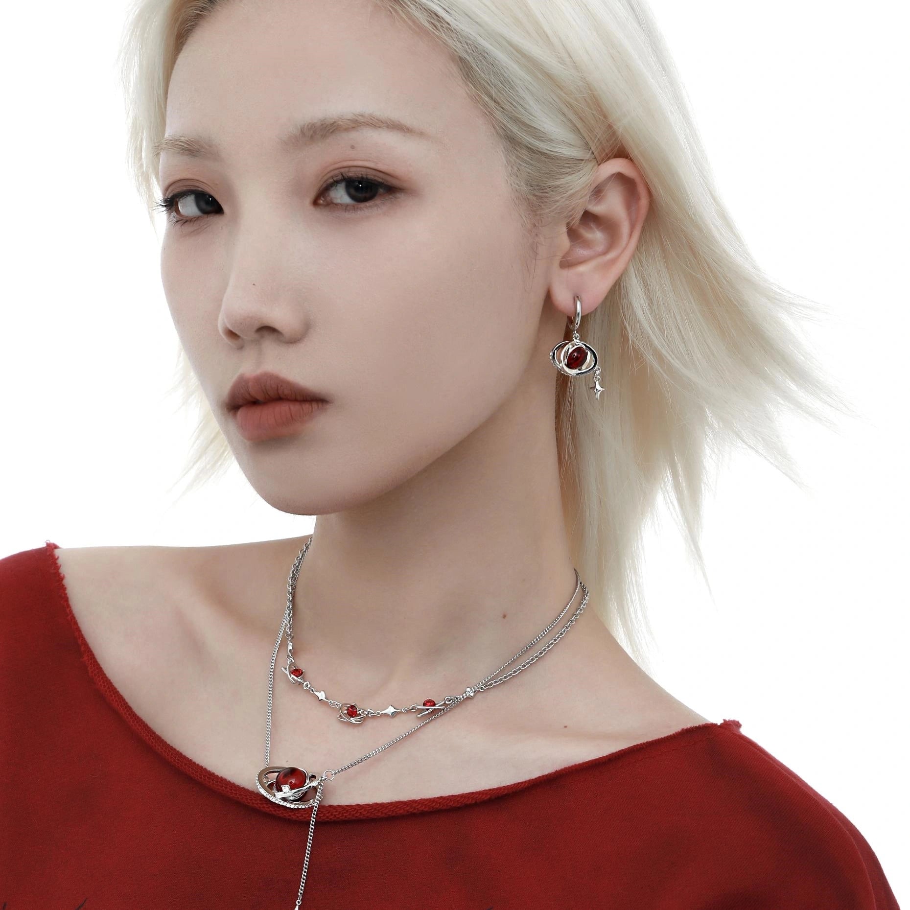18K Platinum Plated Double Layer Tassel Choker Necklace | Red Nebula™ | Elegant Party Jewelry for Women, Perfect for Weddings, Date Nights & Special Occasions