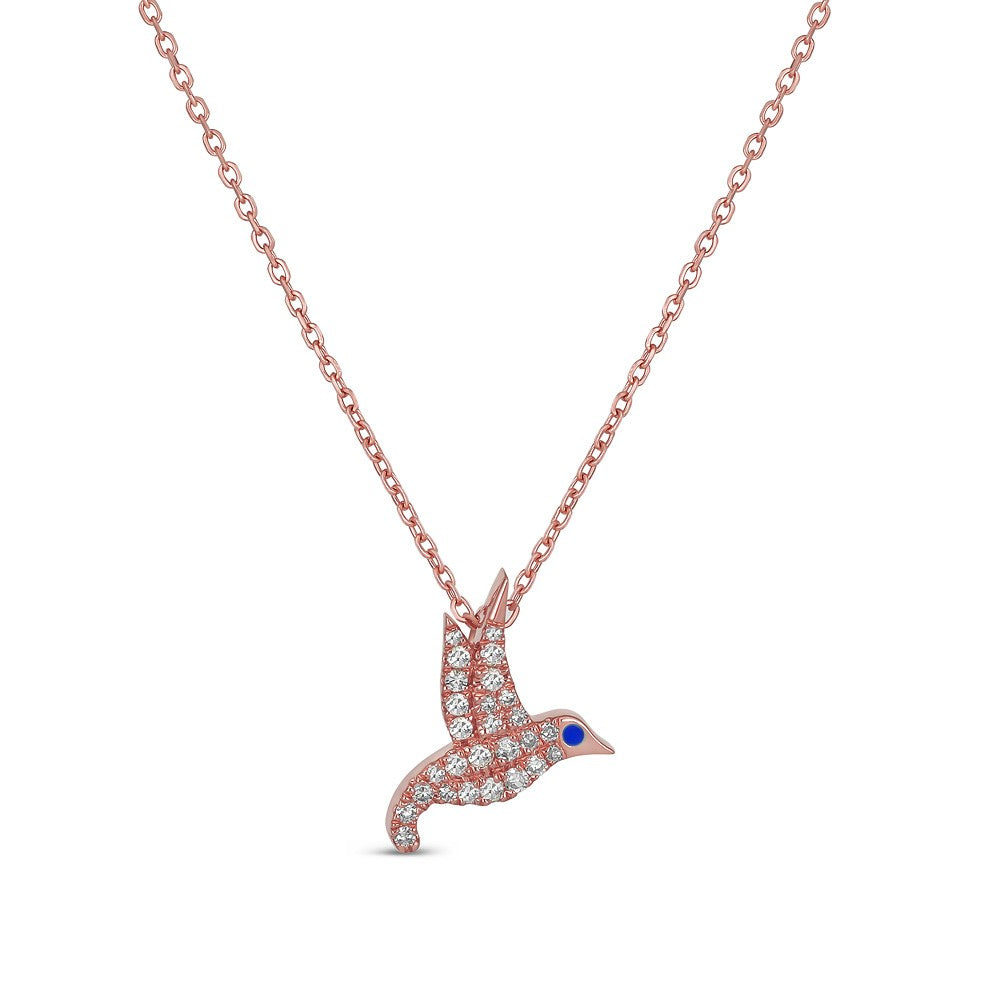 14K Gold 0.10 Carat Round Diamond Hummingbird Pendant Necklace - Elegant Jewelry Gift for Women, Perfect for Anniversary, Birthday & Special Occasions