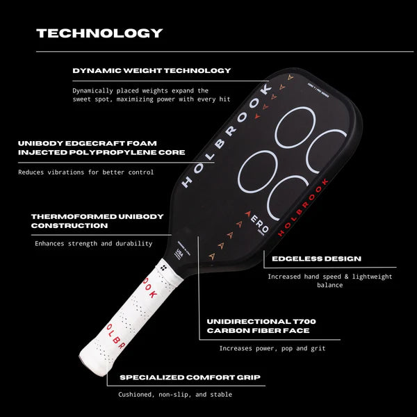 Holbrook Aero T Elongated 16MM Pickleball Paddle - Lightweight Carbon Fiber Racket for Competitive Play & Outdoor Recreation
