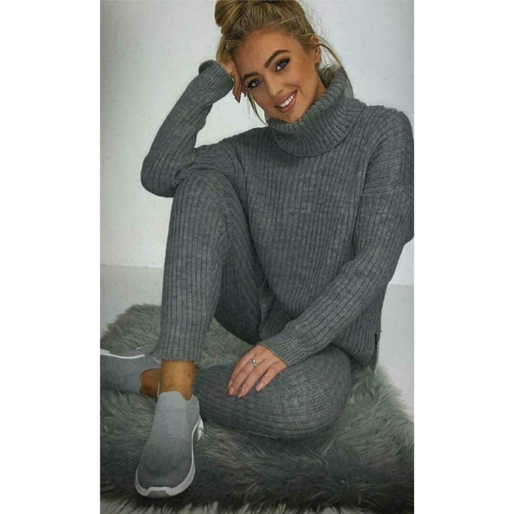 Cozy Chunky Knit 2-Piece Lounge Set for Women - Soft Sweater & Pants Outfit - Perfect for Home Relaxation, Yoga & Winter Comfort