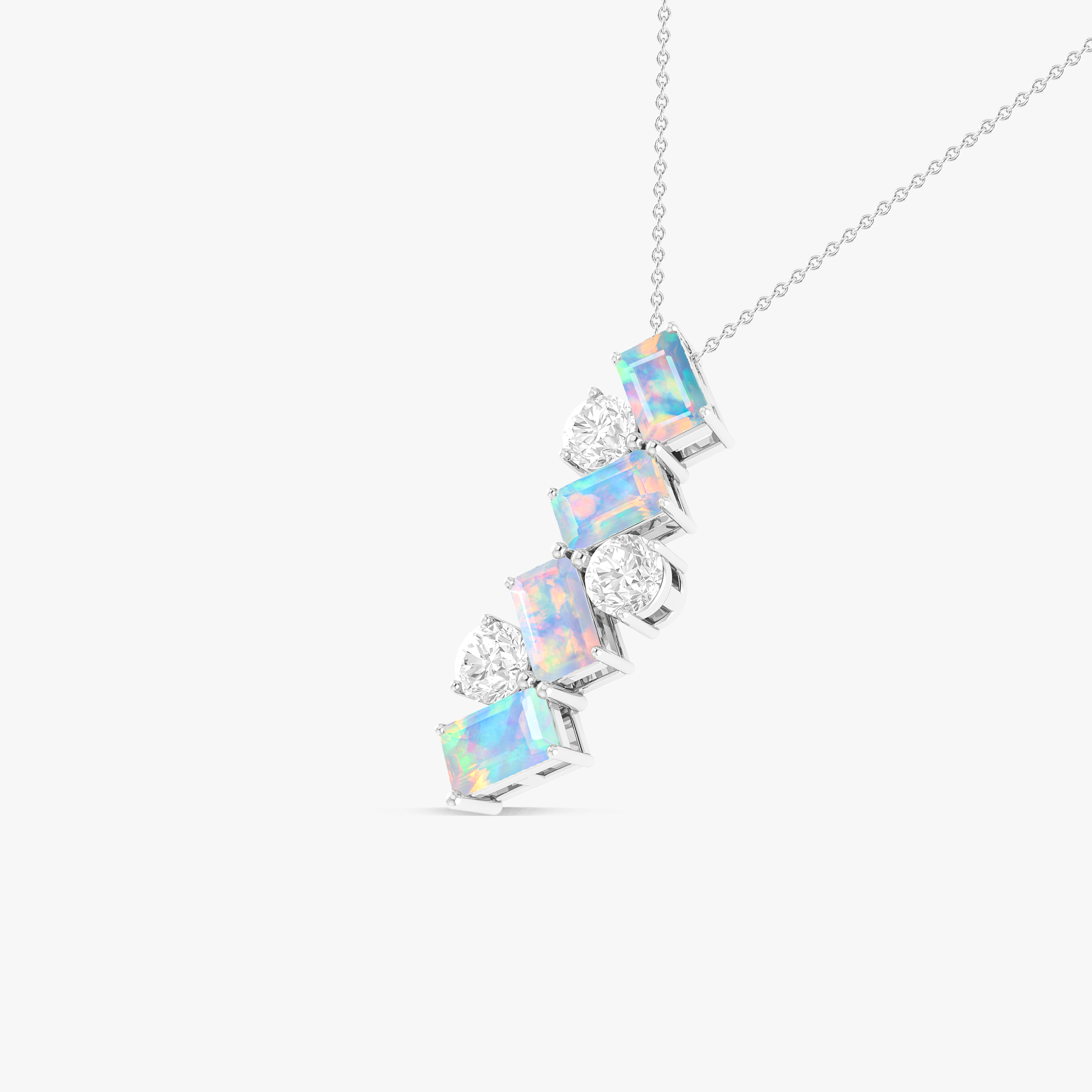 White Baguette Opal Gemstone Charm Pendant Necklace - Elegant Dainty Jewelry for Women, Gift for Her, Perfect for Everyday Wear & Special Occasions