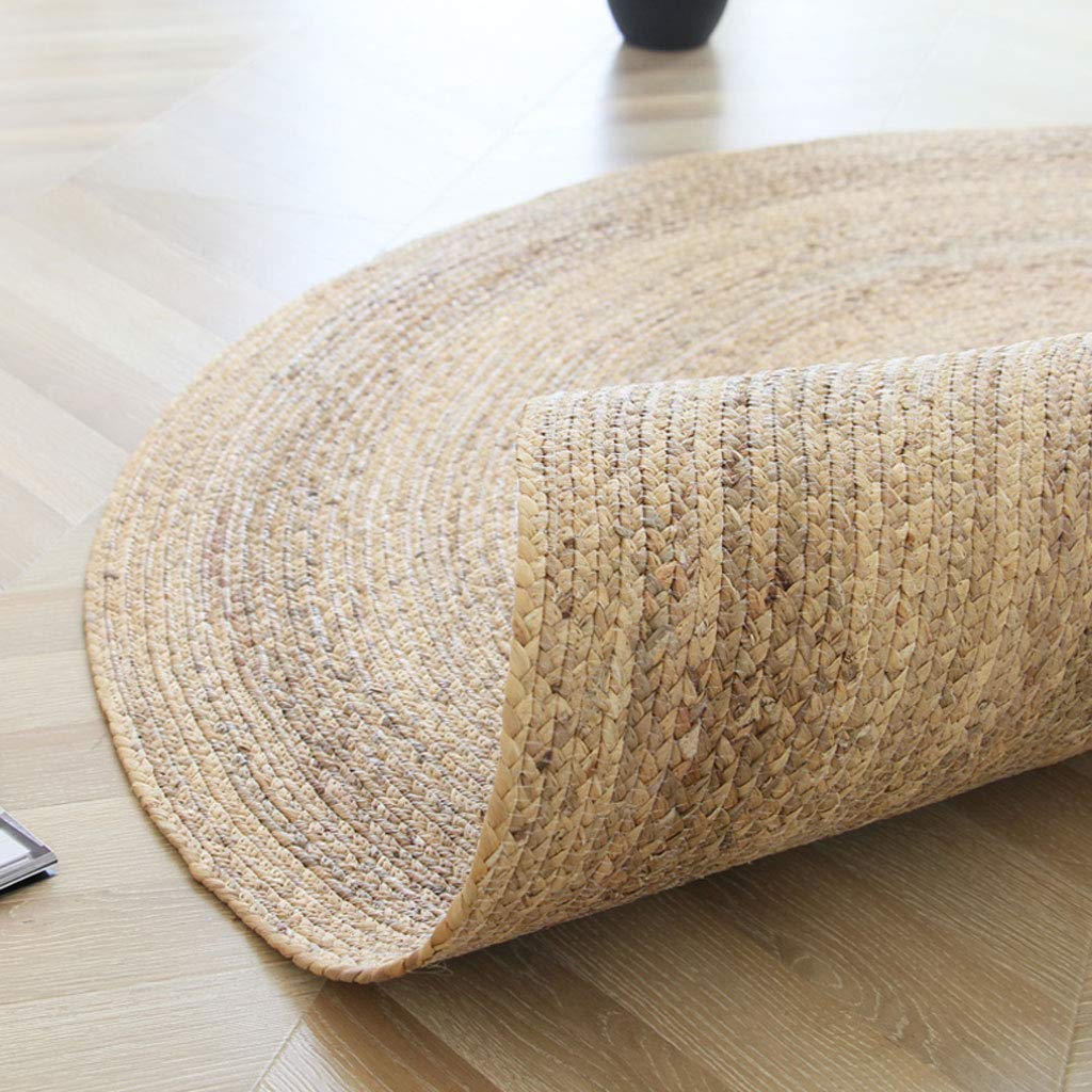 Handmade Jute Round Rug 80cmx80cm - Yellow Woven Natural Fiber Carpet for Living Room & Bedroom - Boho Chic Home Decor Floor Mat - Perfect for Cozy Spaces, Nursery or Entryway