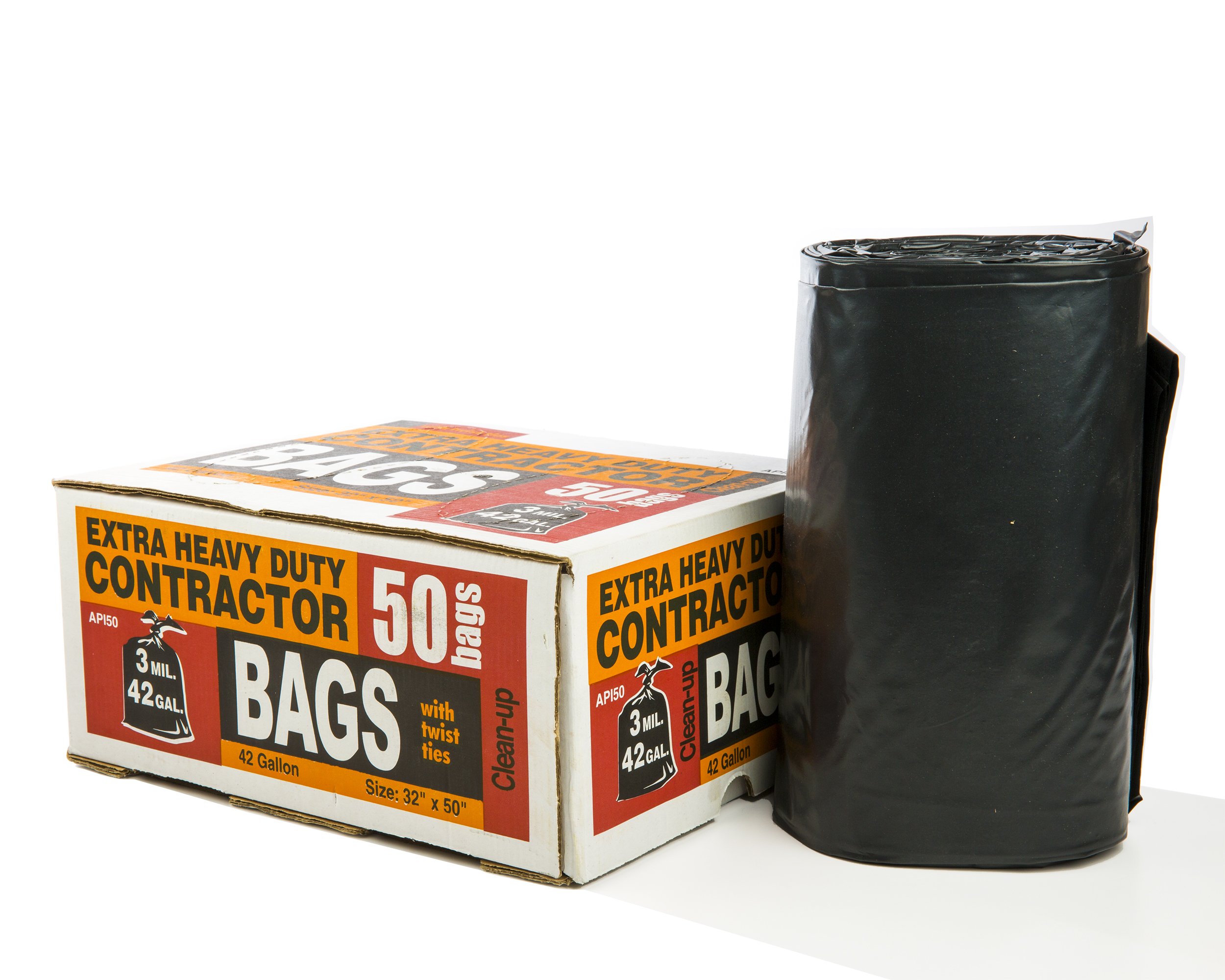 World & Main Extra Heavy Duty Contractor Trash Bags - 42 Gallon (50 Count) - Super Thick Garbage Bags for Construction, Yard Waste & Heavy Debris - Ideal for Home Renovation, Landscaping & Commercial Use