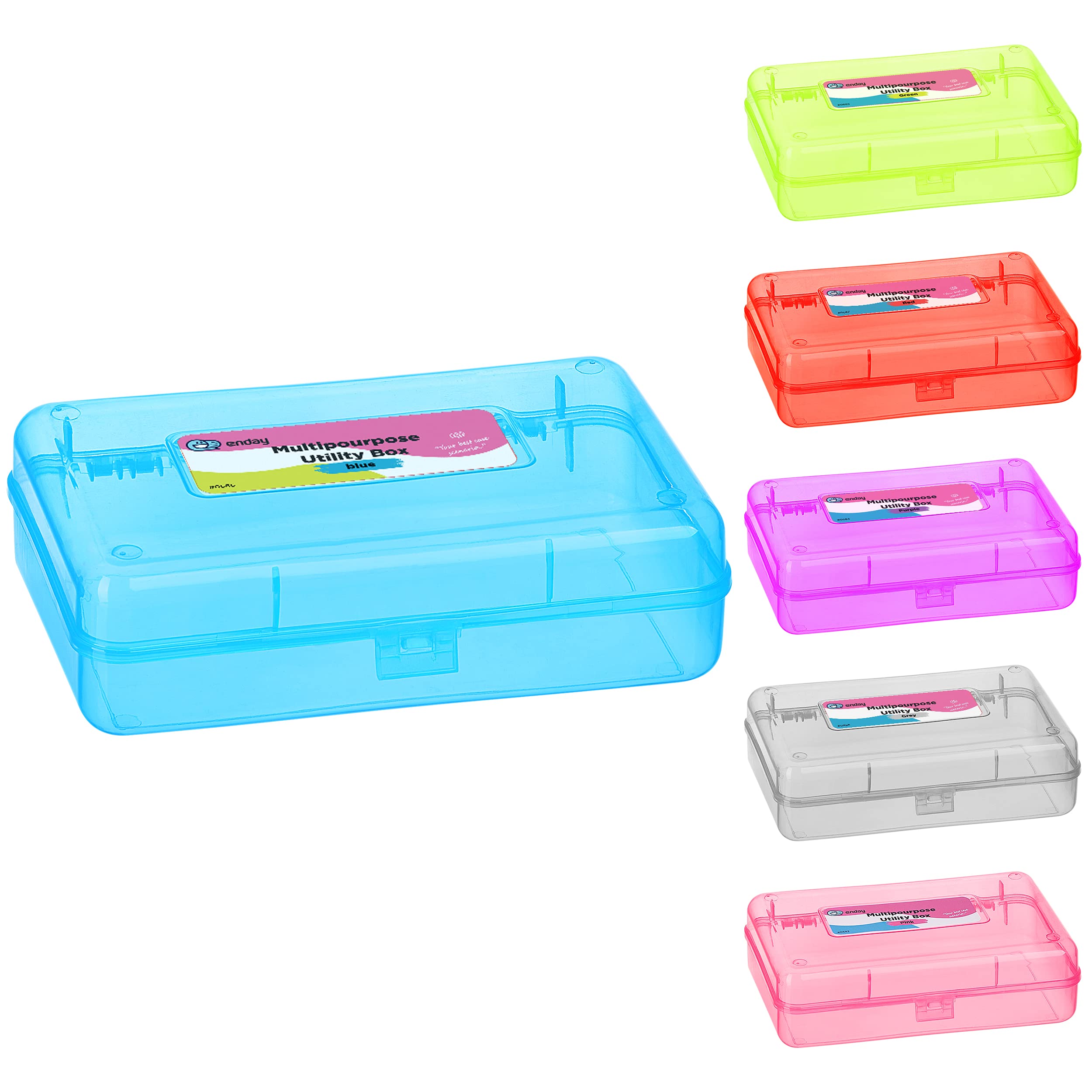 Enday Plastic Pencil Box Case - Multipurpose Storage Organizer for School & Office Supplies - Large Capacity Snap Lid Utility Box - Available in Blue, Purple, Pink, Red, Green, Grey (24 Pack) - Perfect for Students, Teachers & Office Organization