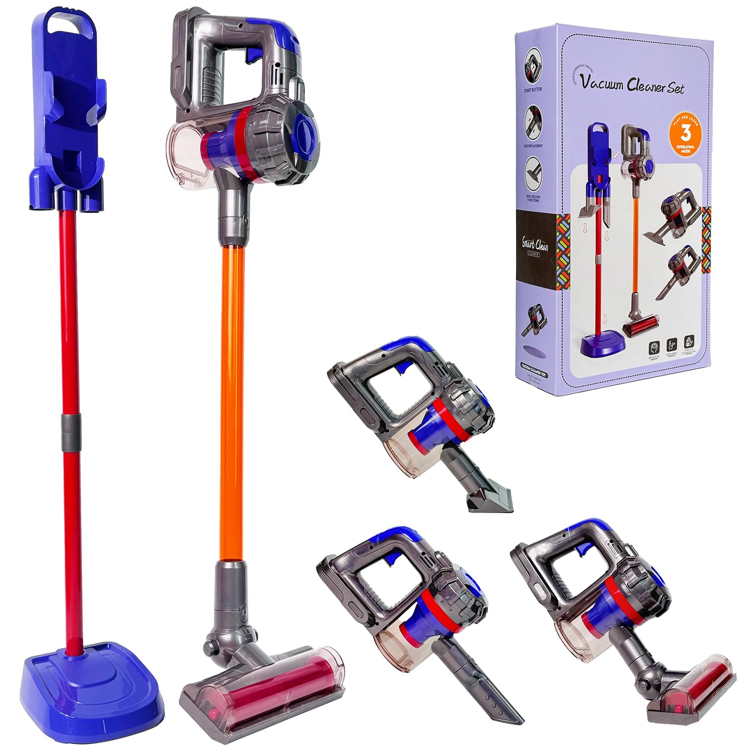 Yocool 3-in-1 Kids Vacuum Cleaner Toy That Really Works - Toddler Cleaning Set for Ages 3+ - Fun Educational Housekeeping Toy for Boys & Girls - Perfect for Pretend Play & Early Childhood Development (Multi01)