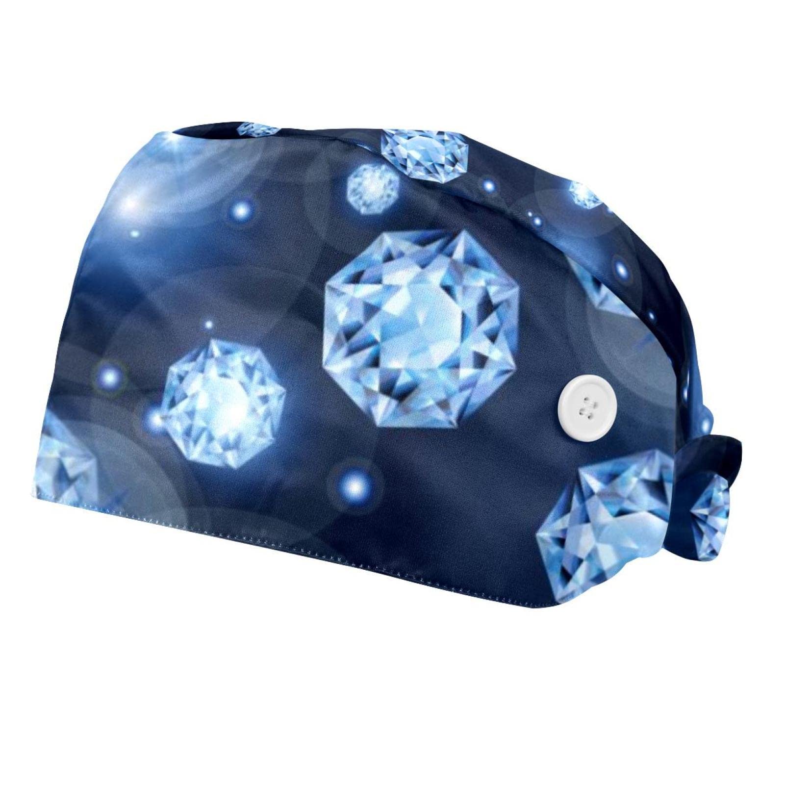 2 Pack Adjustable Bouffant Caps with Buttons & Sweatband - Tie Back Working Hats for Women & Men (Green Cactus Print) - Perfect for Food Service, Healthcare & Salon Professionals