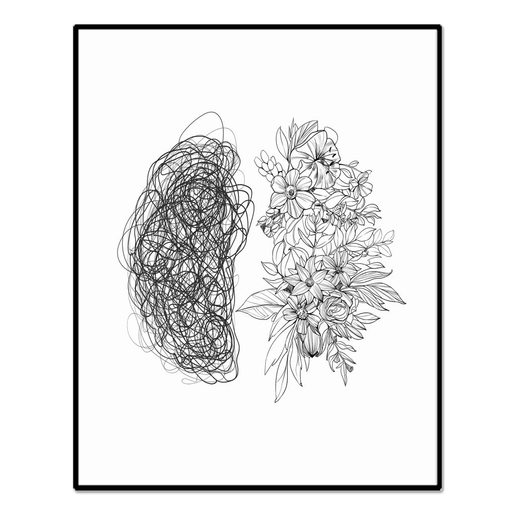 Psychology Brain Wall Art Print - Mental Health & Growth Mindset Poster for Therapist Office, Counseling Gift, CBT Decor - Unframed 11x14 Inches for Therapy Rooms & Counselor Offices
