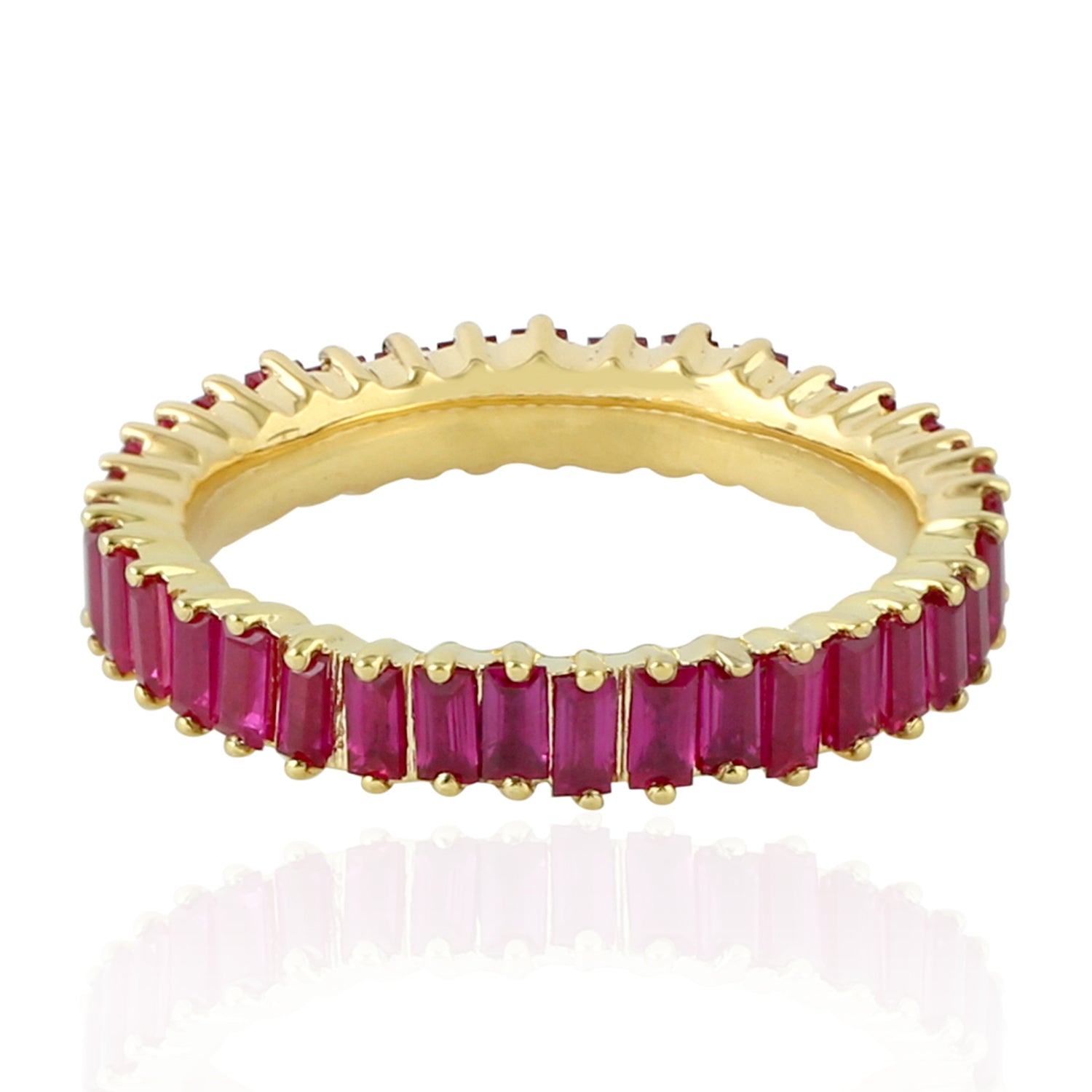 18K Yellow Gold Baguette Cut Ruby Eternity Band Ring for Women - Perfect for Weddings, Anniversaries & Special Occasions