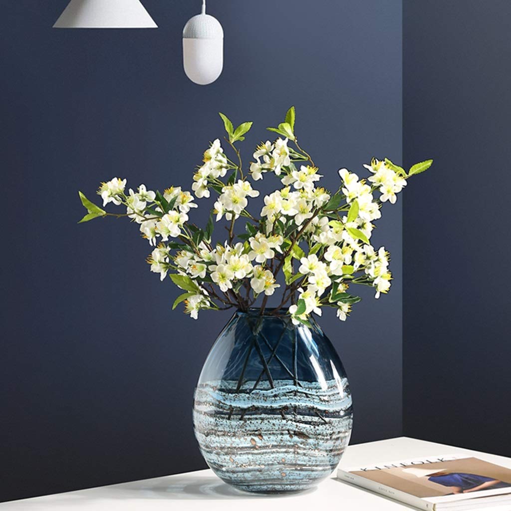 Modern Glass Flower Vase - Simple Hydroponic Floral Centerpiece for Dining Table & Living Room Decor | Blue Home Decoration Vase (29x15cm) | Perfect for Weddings, Parties & Housewarming Gifts