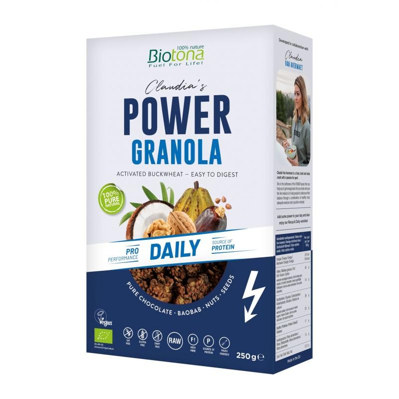 Organic Power Granola Boost Muesli 250g - Cherry, Cocoa, Maca, Coconut, Raspberry & Apple Flavors - High Protein Breakfast Cereal for Energy & Fitness - Perfect for Smoothie Bowls, Yogurt Toppings & Healthy Snacking