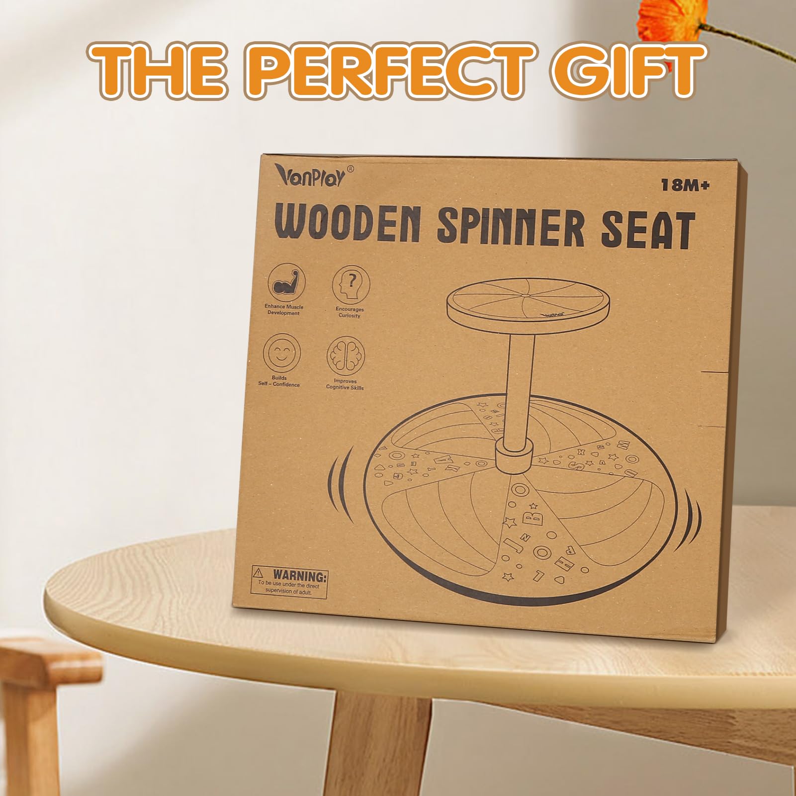 Wooden Sit and Spin Toy for Toddlers Age 2-5 | Classic Spinning Activity Toy for Early Childhood Development | Indoor & Outdoor Play, Birthday Gift for Boys & Girls