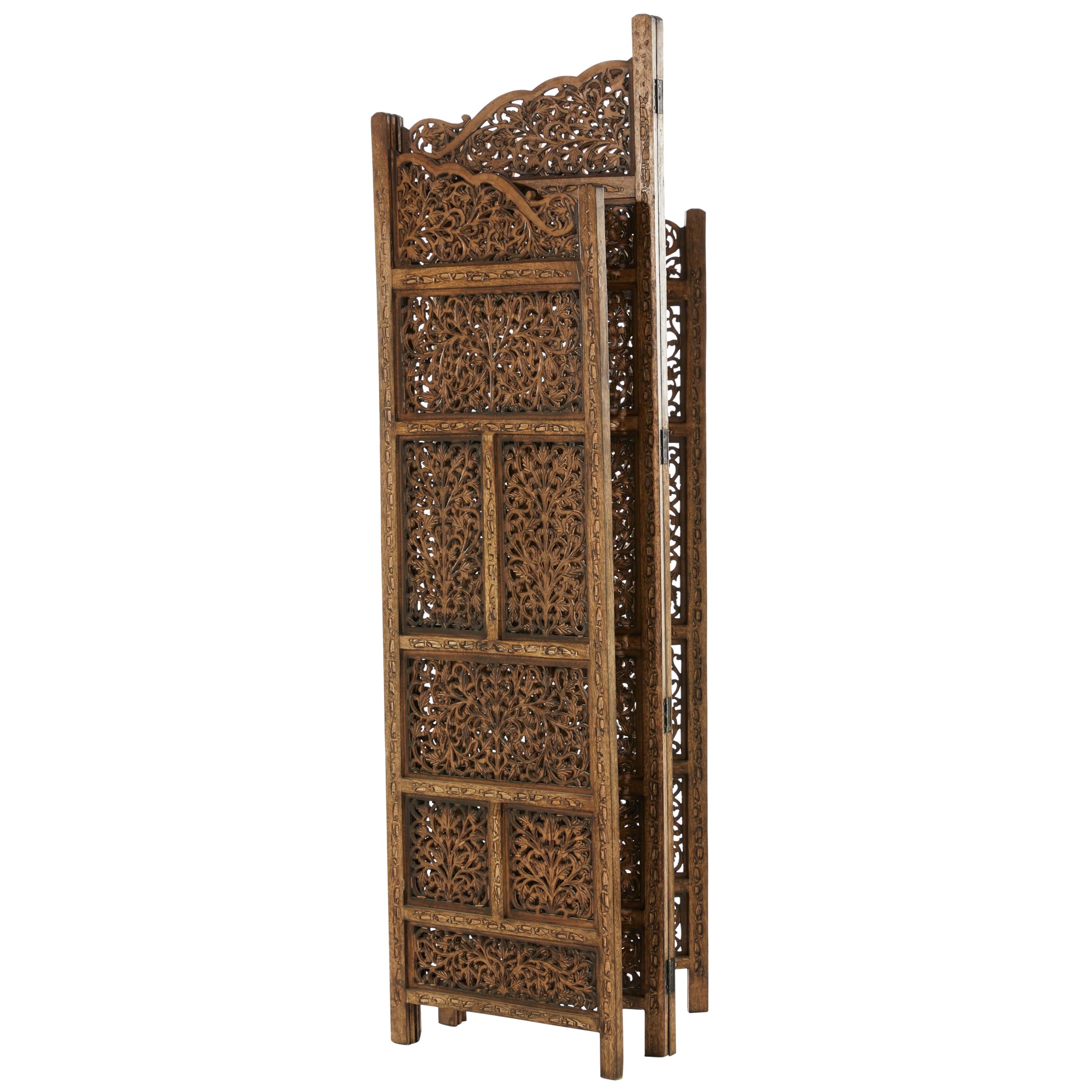 Deco 79 34006 Large 4-Panel Brown Wood Room Divider Screen - 80