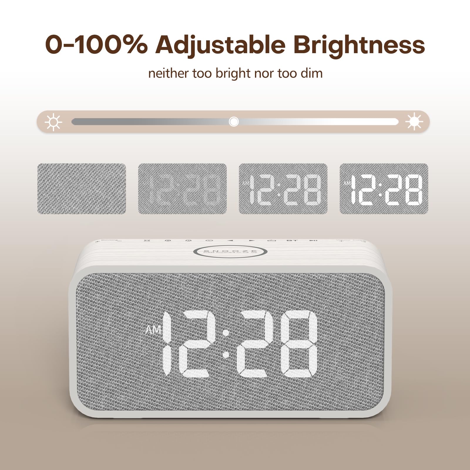 ANJANK Wooden Digital Alarm Clock with Bluetooth Speaker, Wireless Charging for iPhone & Samsung, Dual Alarm, Auto Time Sync, Adjustable Brightness - Perfect for Bedroom, Office, Nightstand & Home Decor