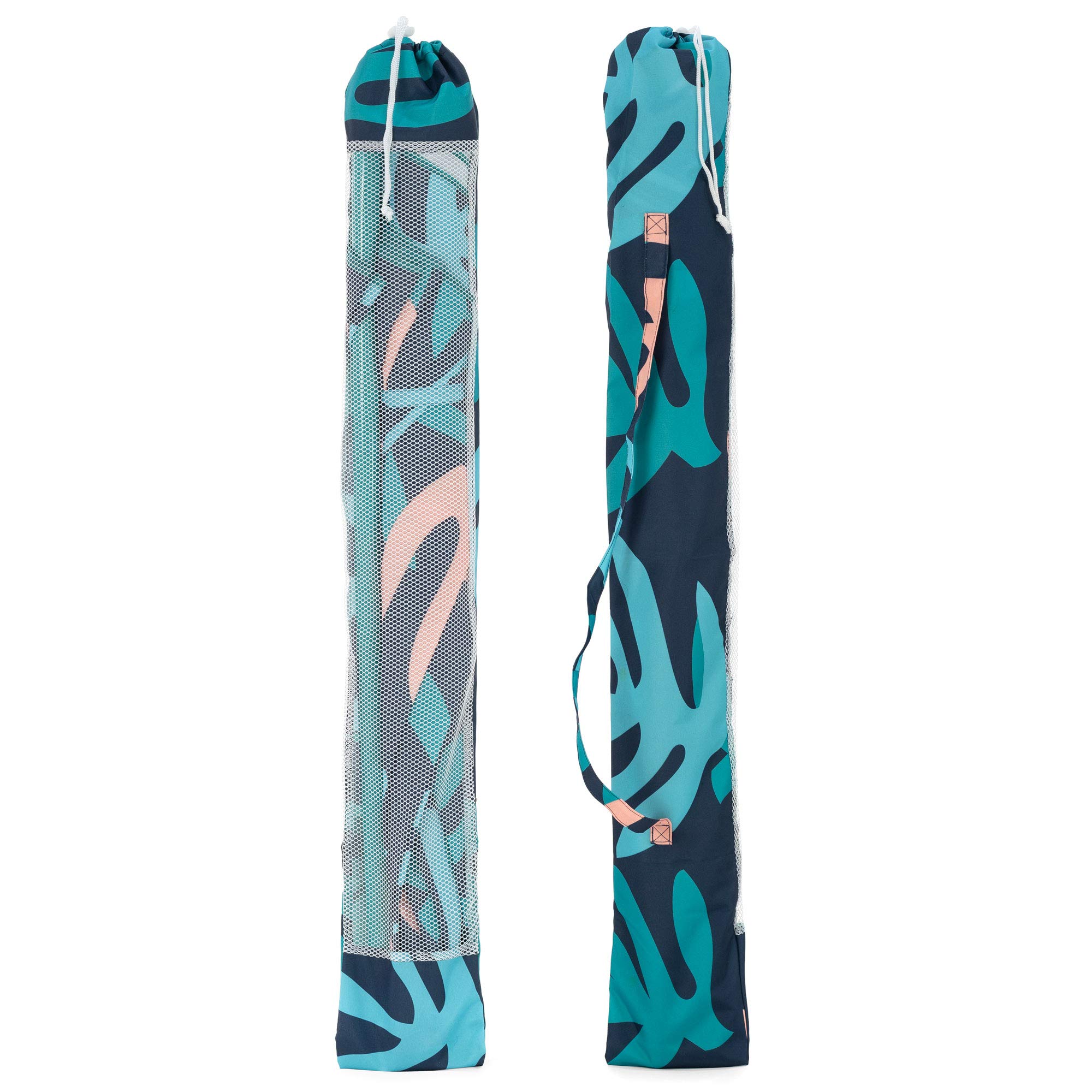 3053261VMI Moda Outdoor Adjustable Height Push Button Tilt Umbrella with Carrying Bag - Coral Leaf Print Beach Umbrella for Picnics, Poolside, Backyard & Patio Use