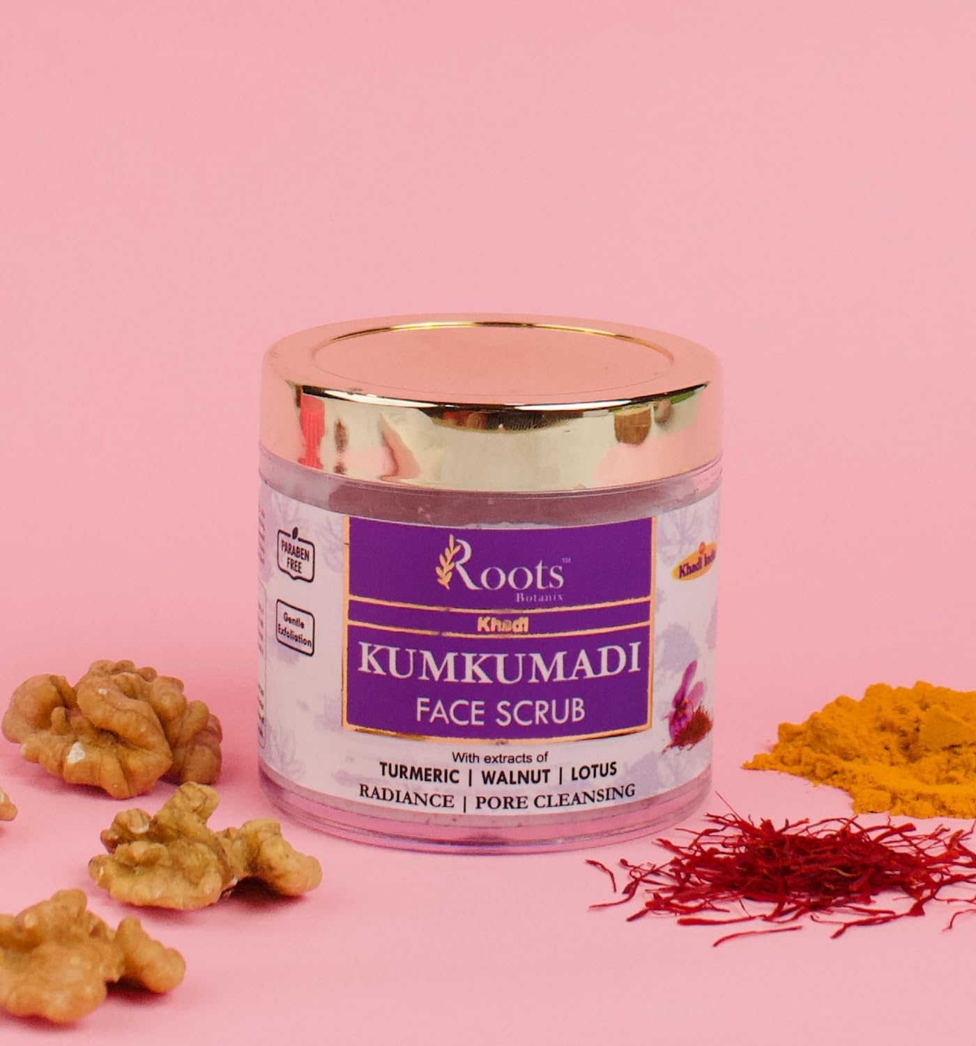 Roots Botanix Kumkumadi Face Scrub - Natural Pore Cleansing & Gentle Exfoliation with Lotus, Turmeric & Walnut (100g) for Glowing Skin - Perfect for Daily Skincare Routine & Acne-Prone Skin