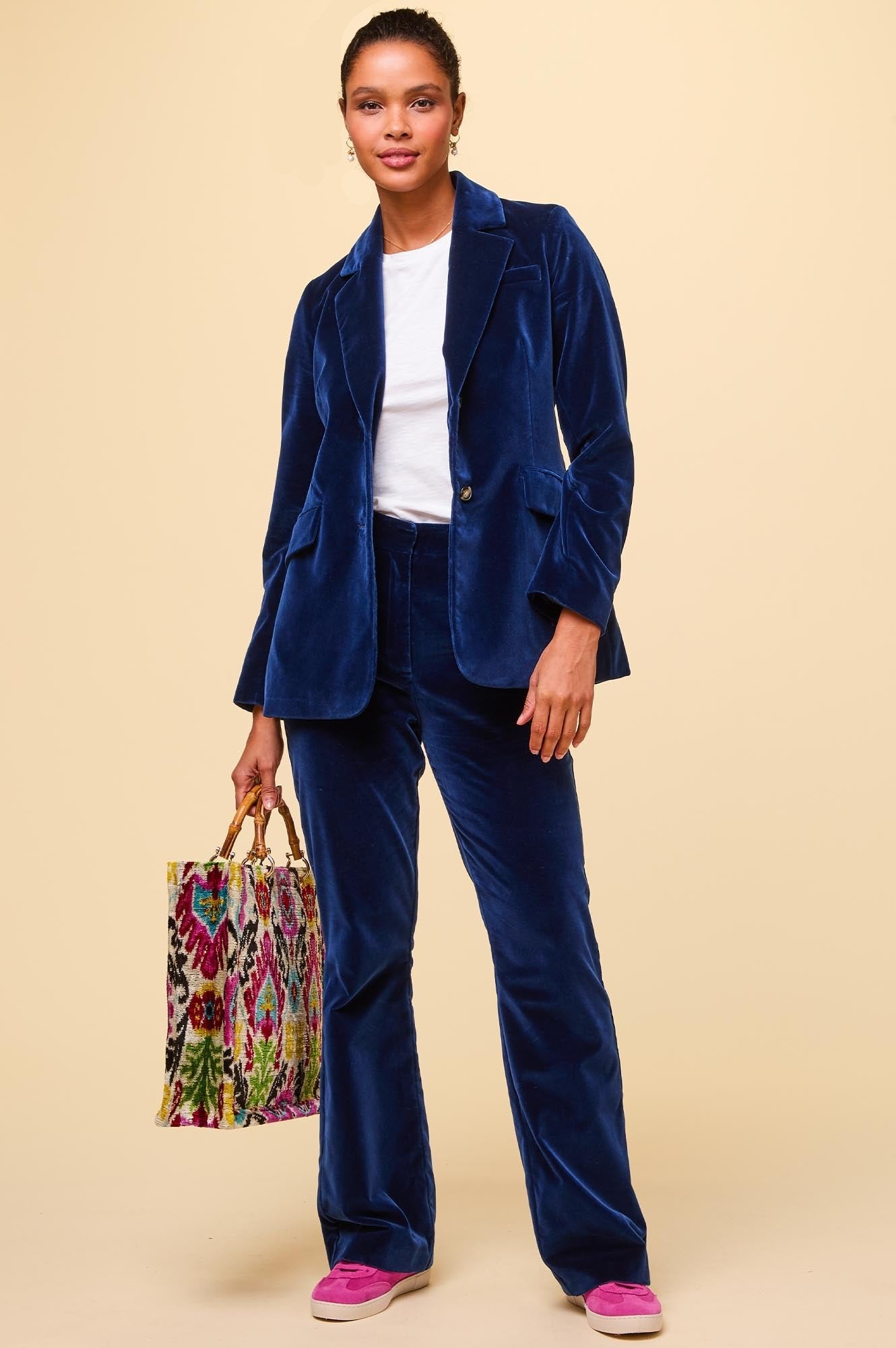 Luxury Velvet Pants for Women - Soft High Waist Stretch Palazzo Trousers in Midnight Blue | Perfect for Evening Parties, Date Nights & Special Occasions