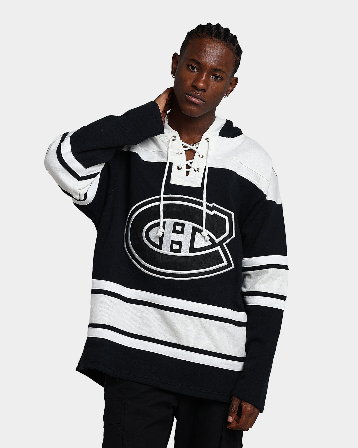 47 Brand Montreal Canadiens Superior Lacer Hoodie - Men's NHL Hockey Pullover Sweatshirt - Jet Black - Perfect for Game Day & Casual Wear