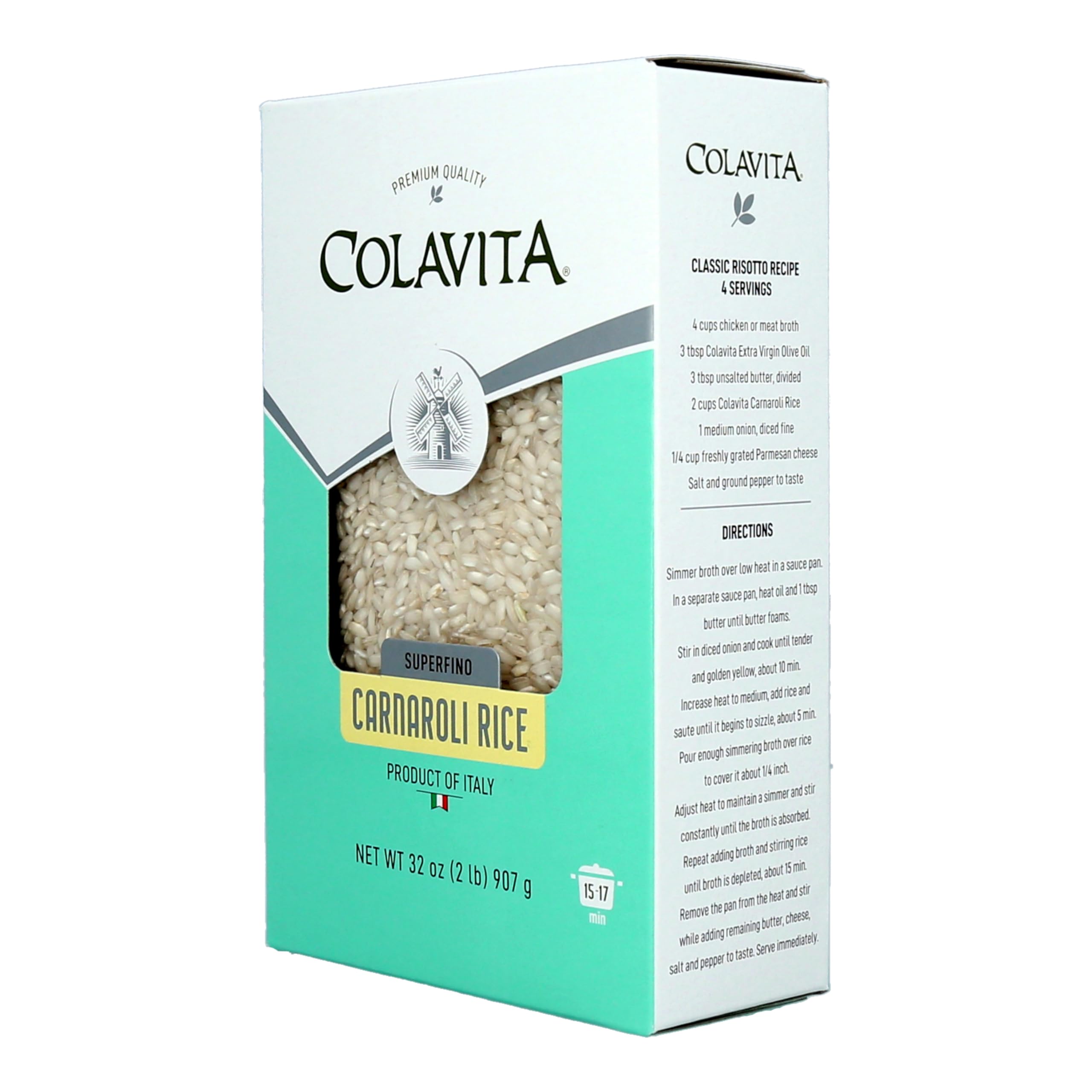 Colavita Carnaroli Italian Rice - Premium Arborio Style Risotto Rice, 2 Pound Box - Perfect for Creamy Risotto, Paella & Gourmet Cooking