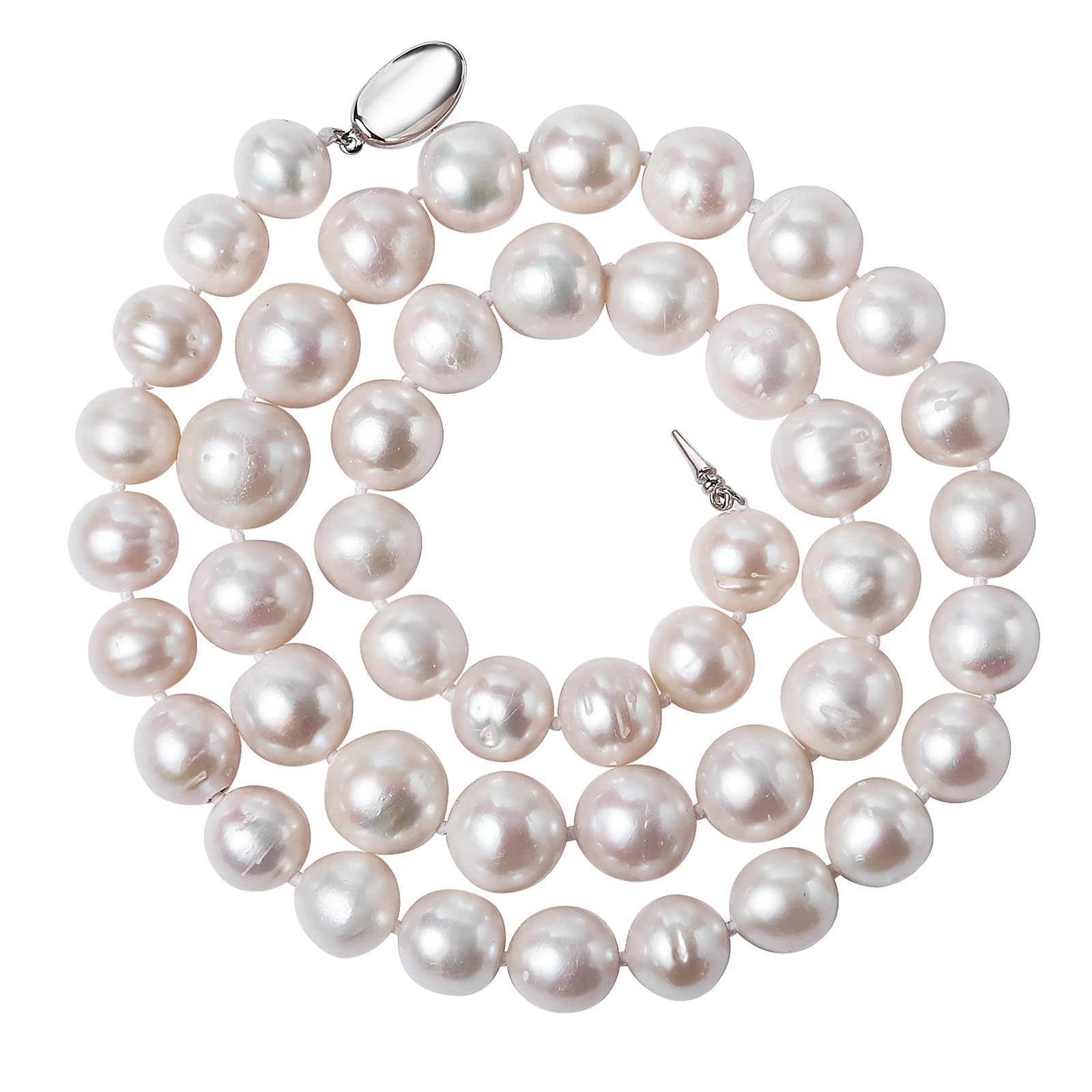11-12mm Natural White Freshwater Pearl Necklace for Women - 18/20/22/24 Inch Genuine Cultured Pearls with 925 Sterling Silver Clasp - Elegant Jewelry Gift for Mom, Grandmother - Perfect for Weddings, Anniversaries & Special Occasions