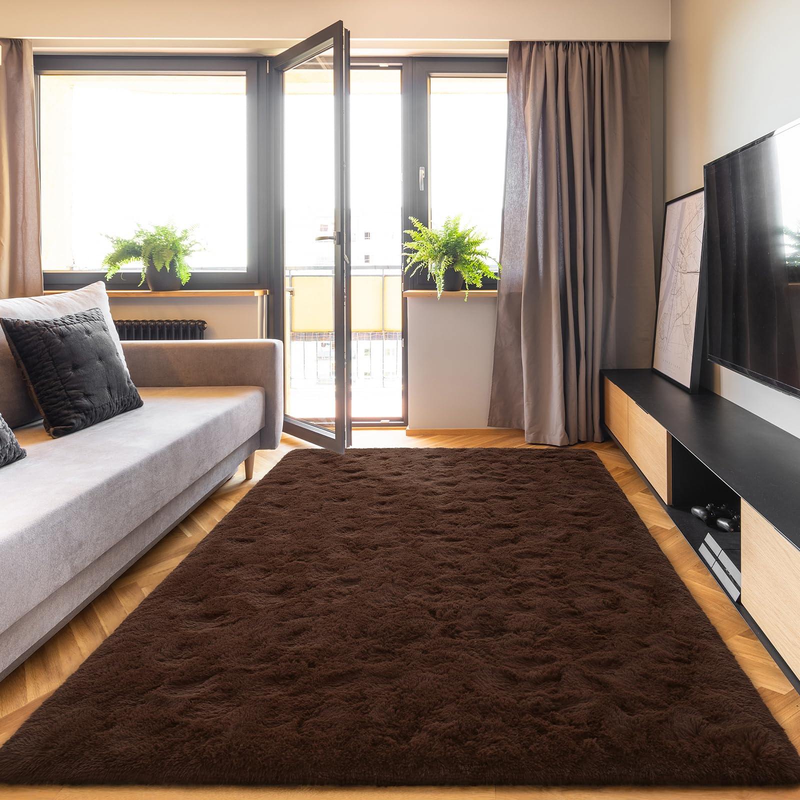 Fluffy 4x6 Feet Soft Washable Non-Slip Area Rug - Modern Bedroom & Living Room Carpet for Home Decor, Cozy Floor Mat for Kids Play Area and Family Gathering Space