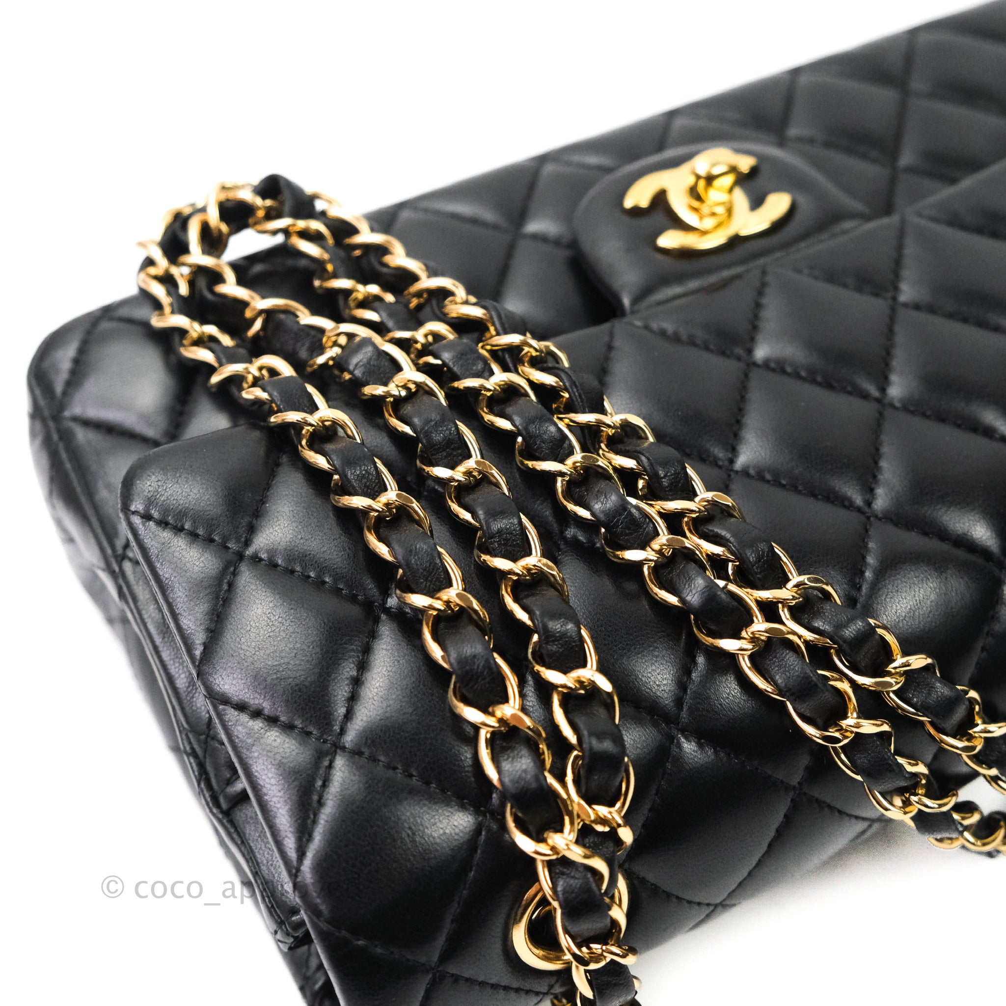 Chanel Classic Medium Double Flap Bag Black Lambskin Gold Hardware - Luxury Designer Handbag for Women, Perfect for Evening Events & Special Occasions